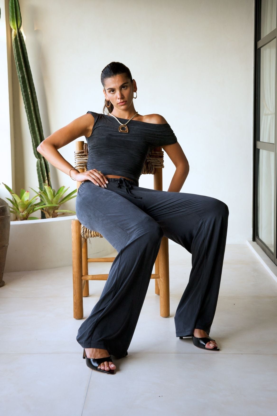 Wide Leg Flowy Pant Cupro - Faded Black