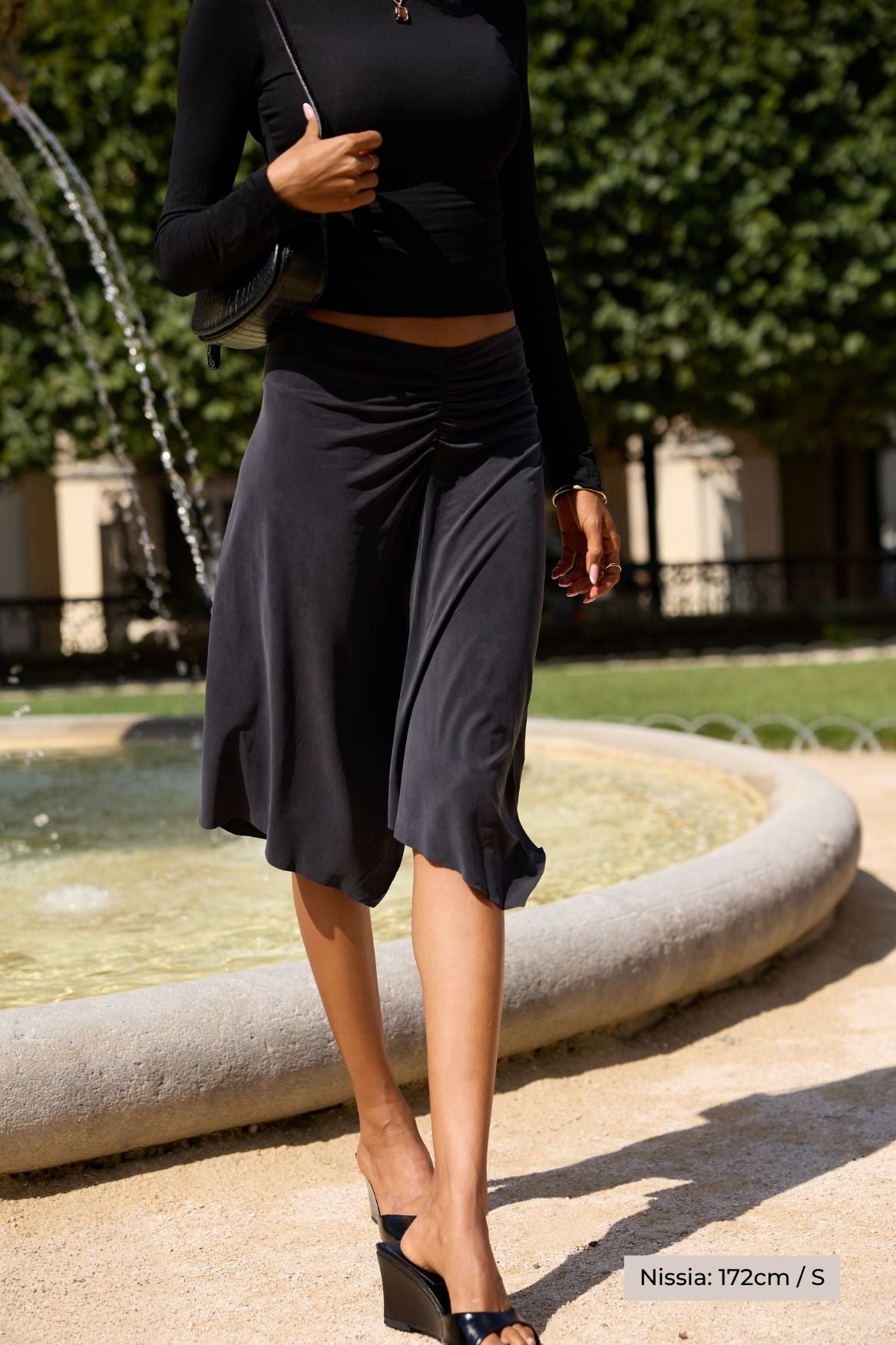Ruched Flowy Skirt Cupro - Faded Black