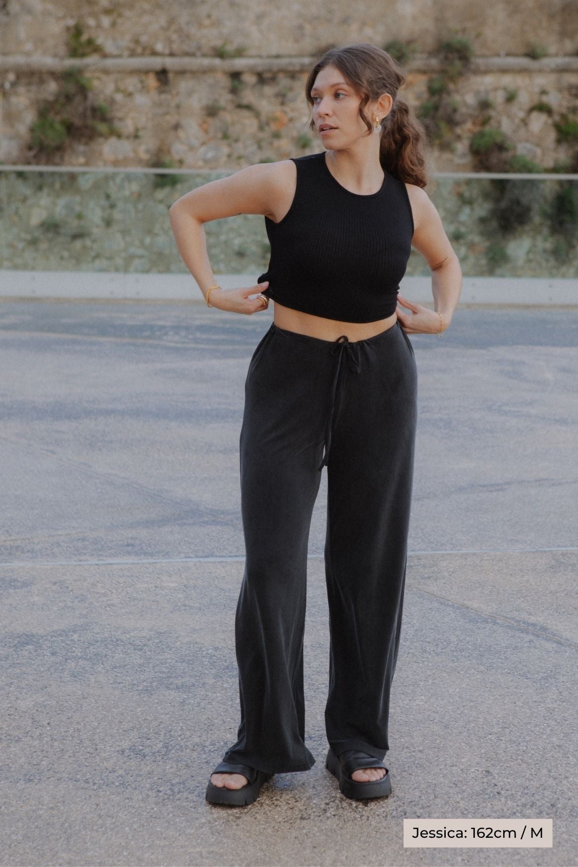 Wide Leg Drawstring Pant Cupro - Faded Black