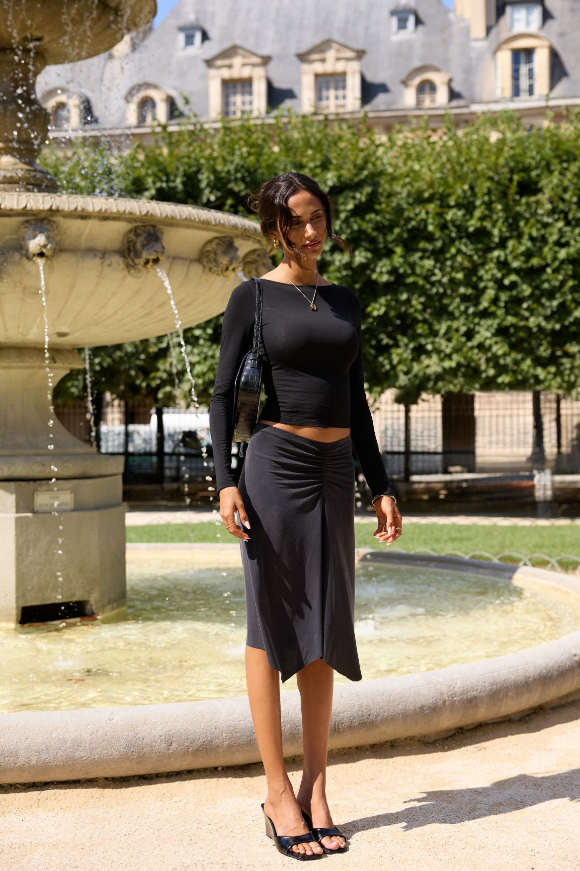 Ruched Flowy Skirt Cupro - Faded Black