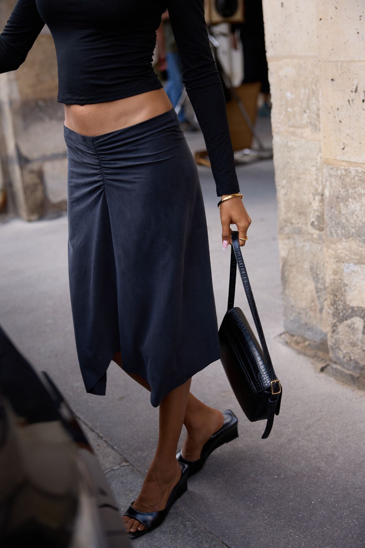 Ruched Flowy Skirt Cupro - Faded Black