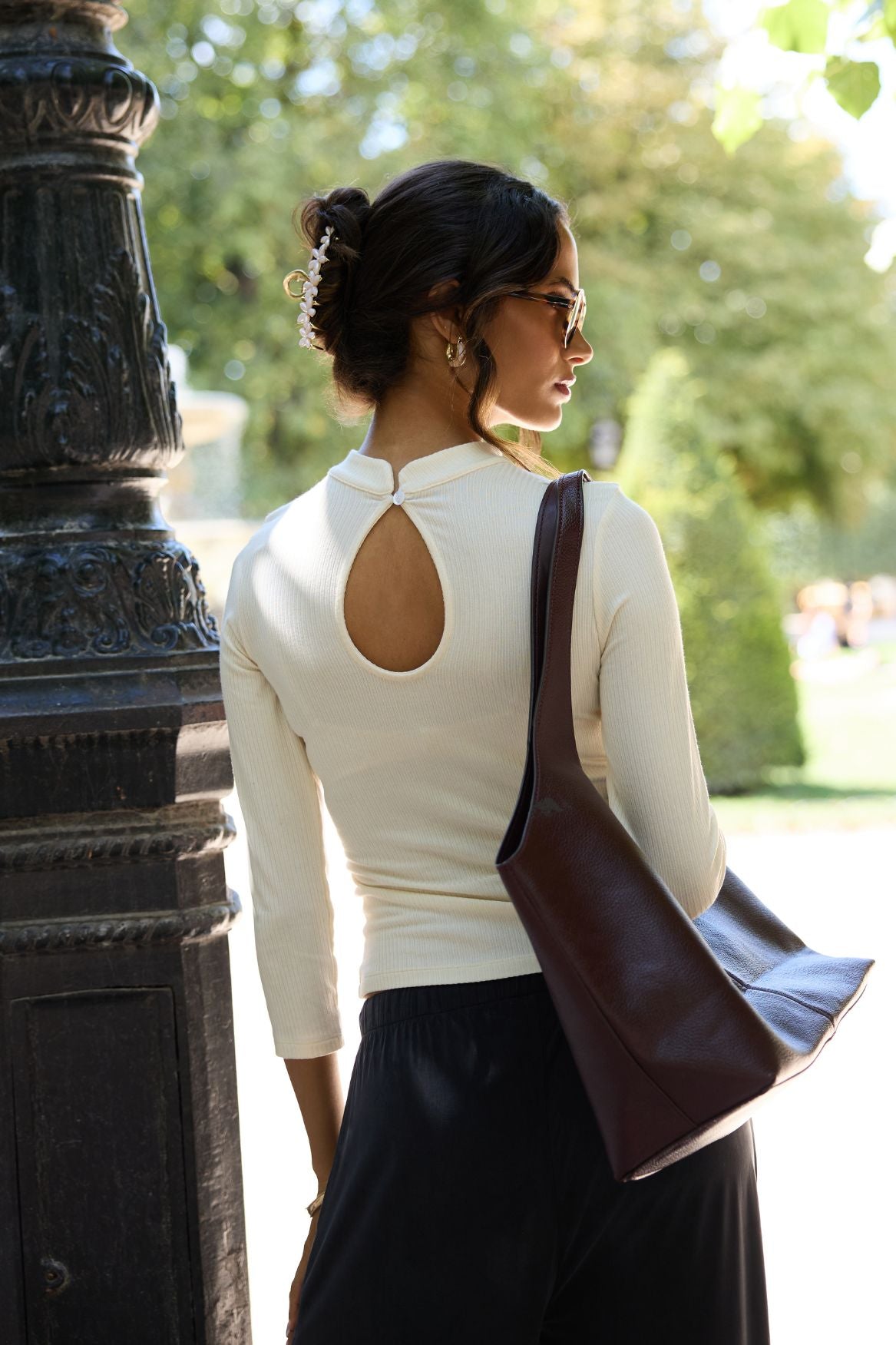 Button Keyhole Long Sleeve Top Modal - Cream