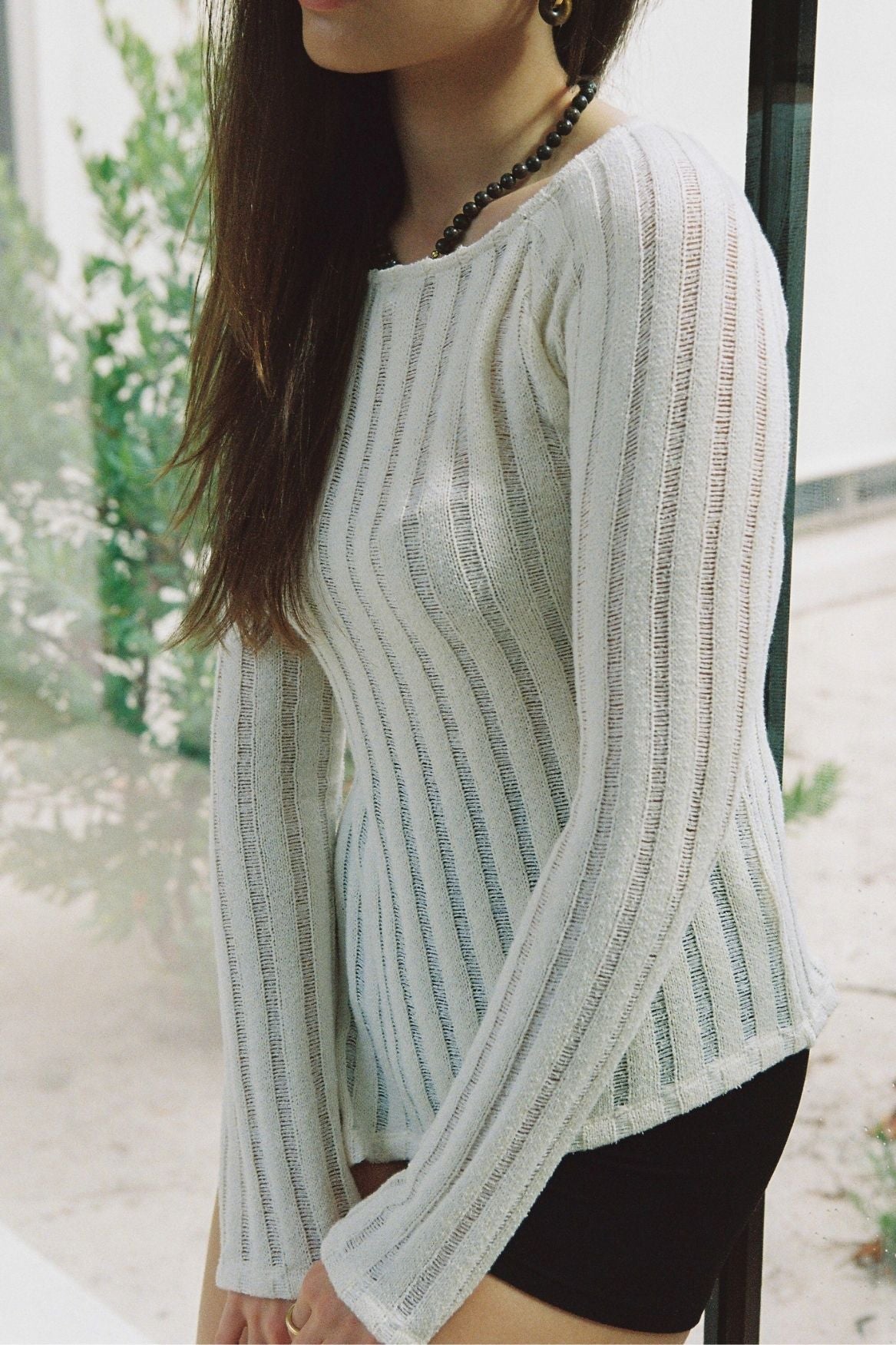 Asymmetrical Ribbed Longsleeve Organic Cotton - Ecru - Narah Soleigh | Luxe Line