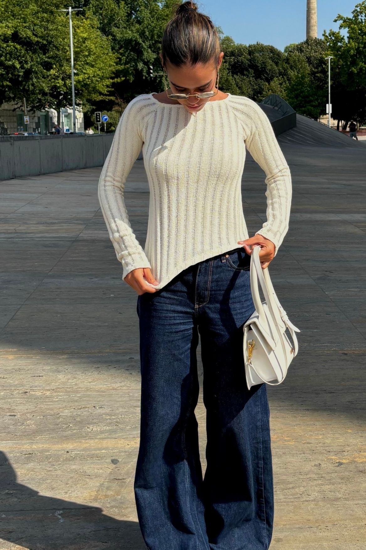 Asymmetrical Ribbed Longsleeve Organic Cotton - Ecru - Narah Soleigh | Luxe Line