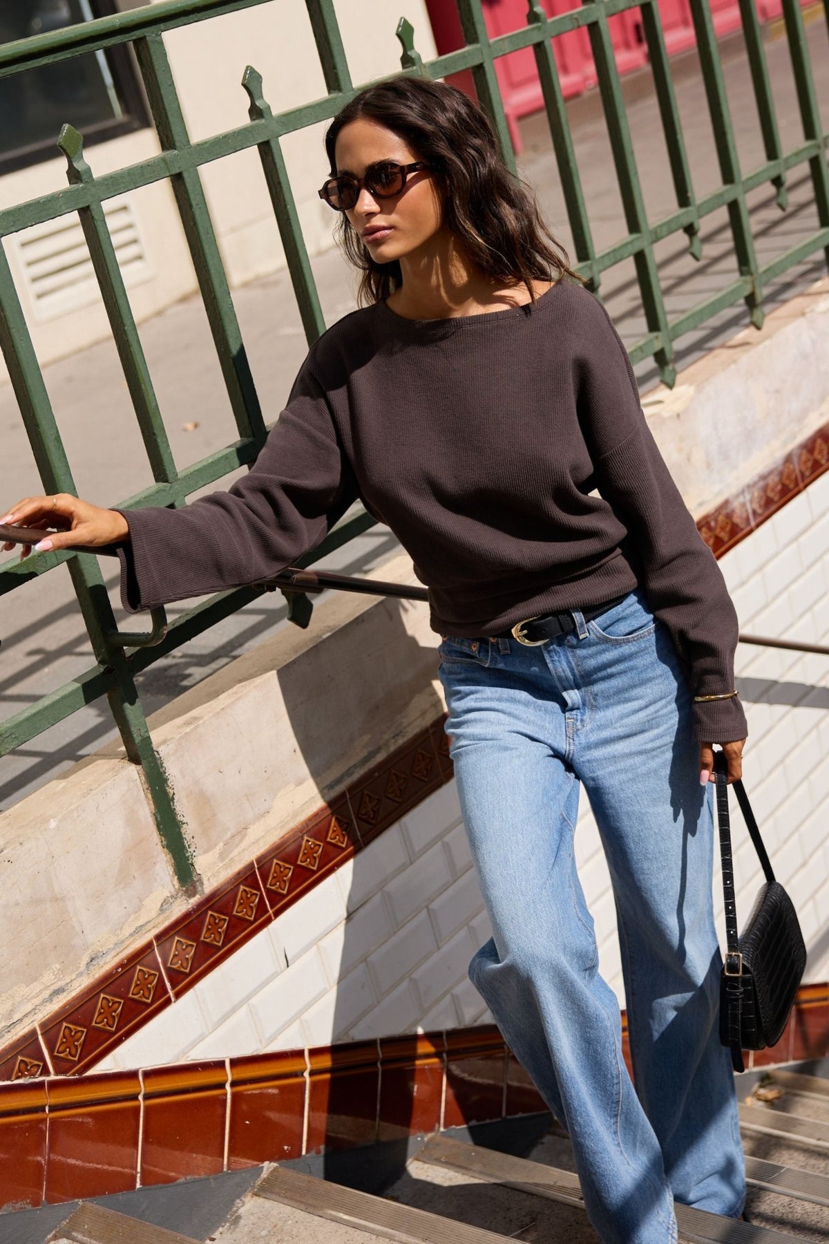 Boatneck Sweater Organic Cotton - Chocolate Brown Rib - Narah Soleigh