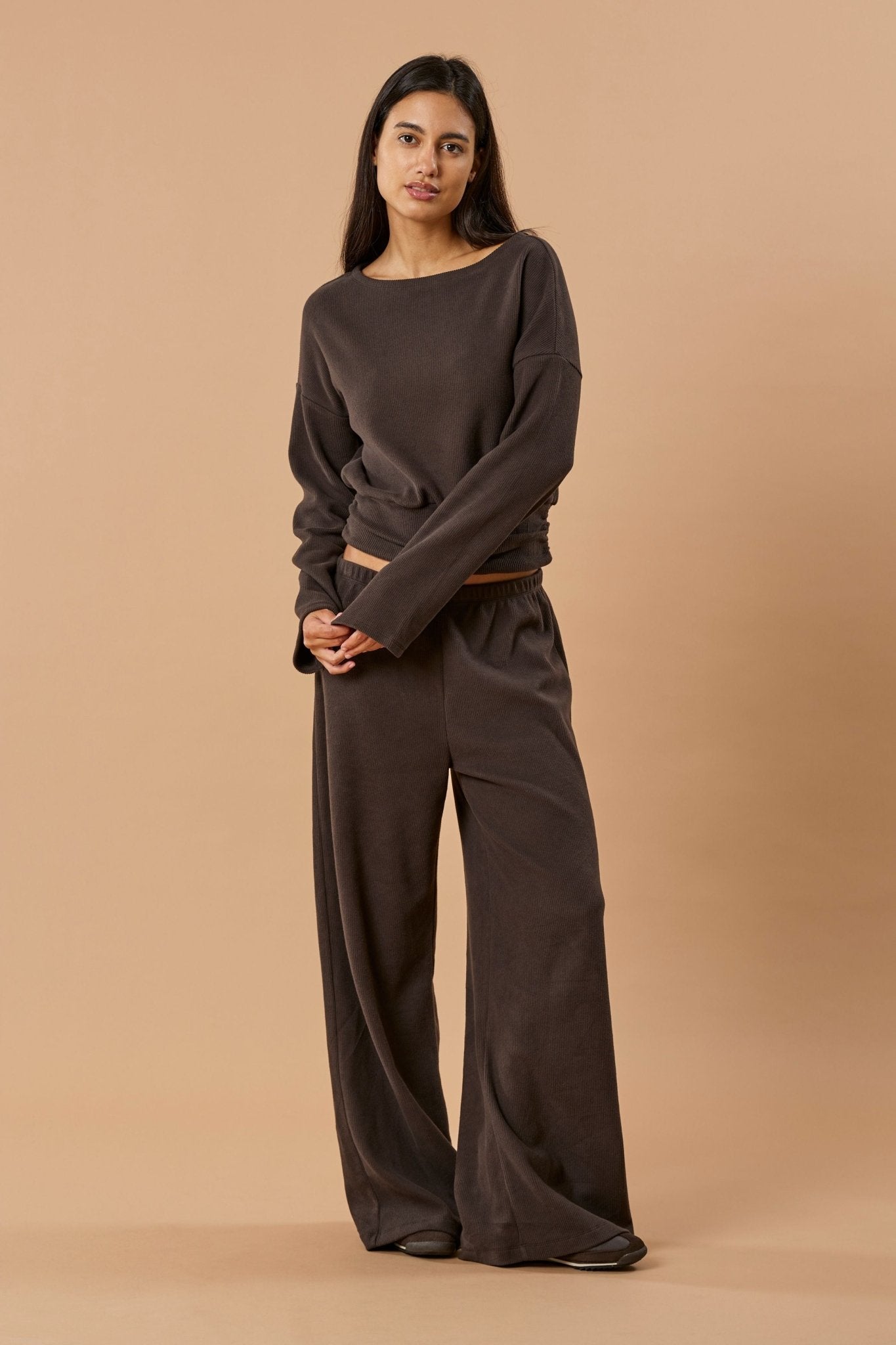 Boatneck Sweater Organic Cotton - Dark Brown Rib - Narah Soleigh