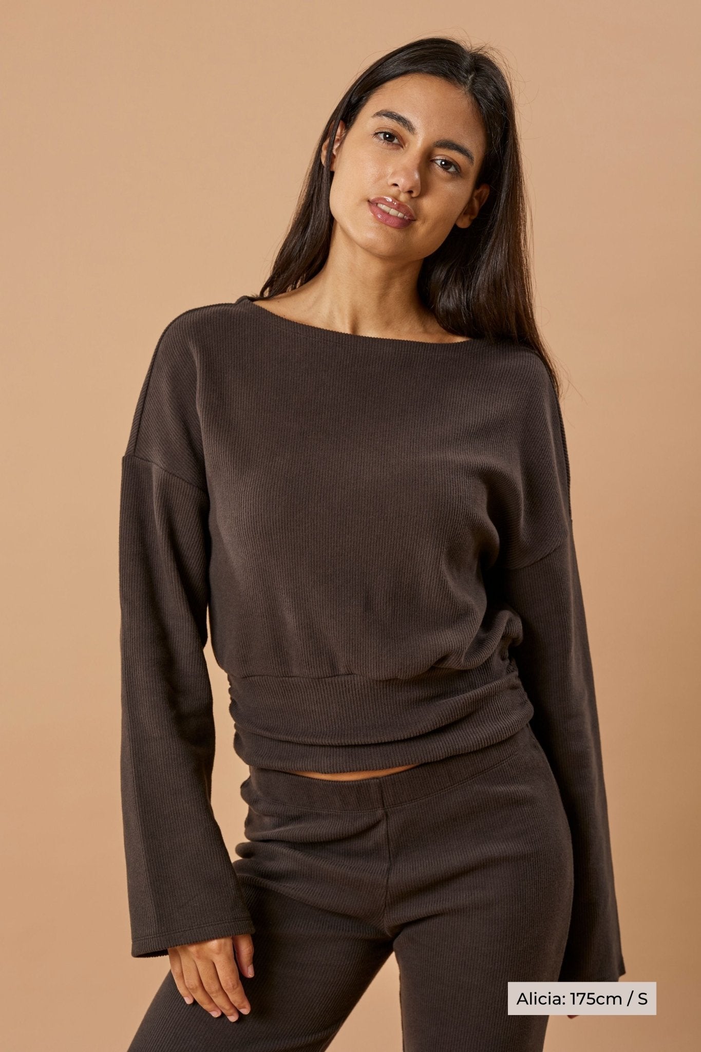 Boatneck Sweater Organic Cotton - Dark Brown Rib - Narah Soleigh