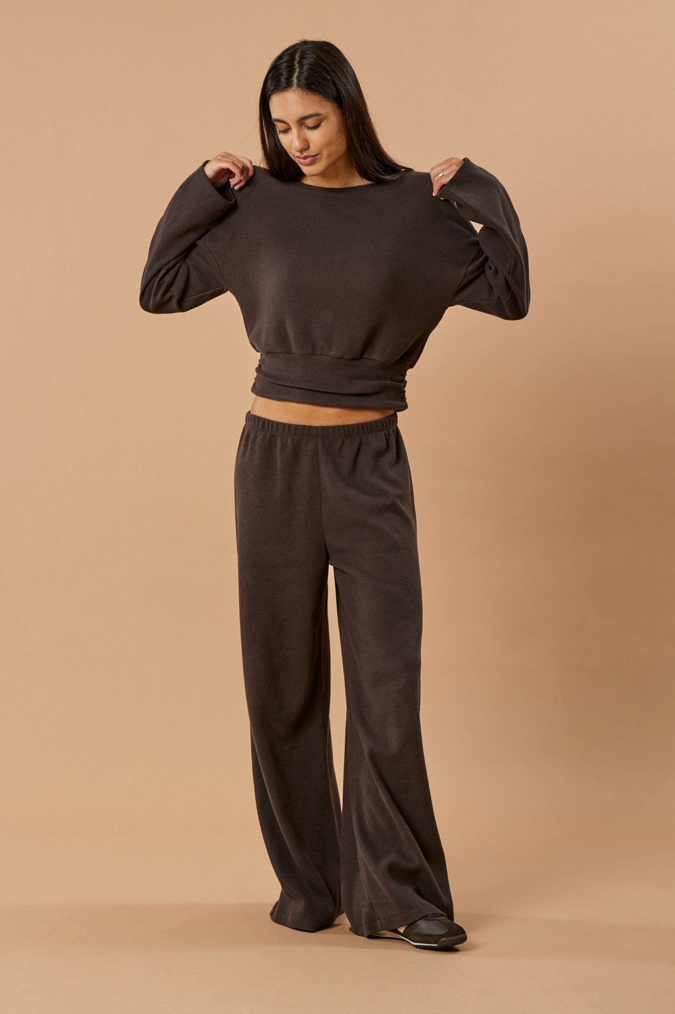 Boatneck Sweater Organic Cotton - Dark Brown Rib - Narah Soleigh