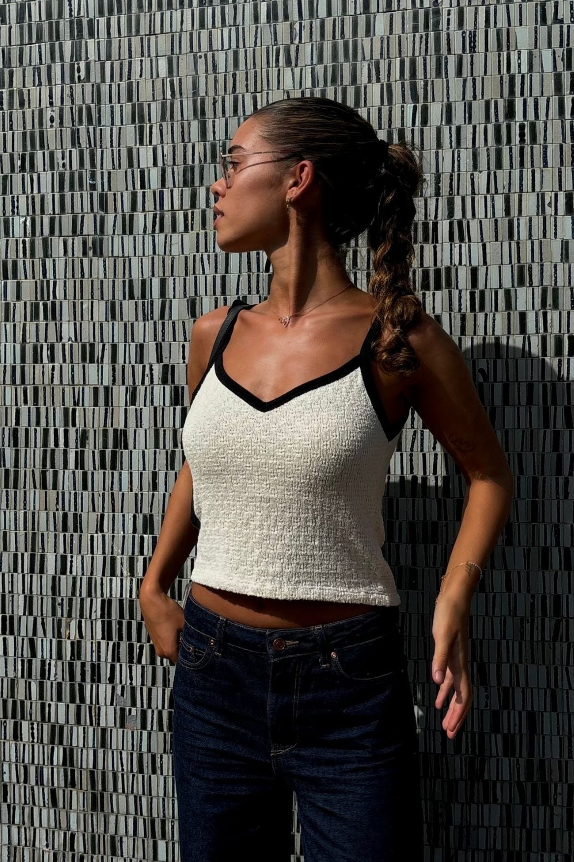 Contrast Knit Top Organic Cotton - Ecru - Narah Soleigh