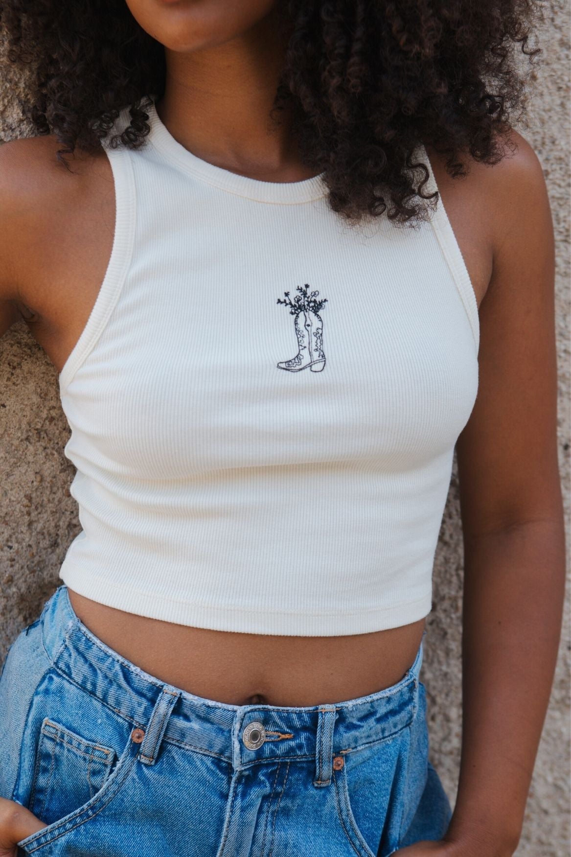 Crop Top Cowgirl Boot Organic Cotton - Off - White - Narah Soleigh