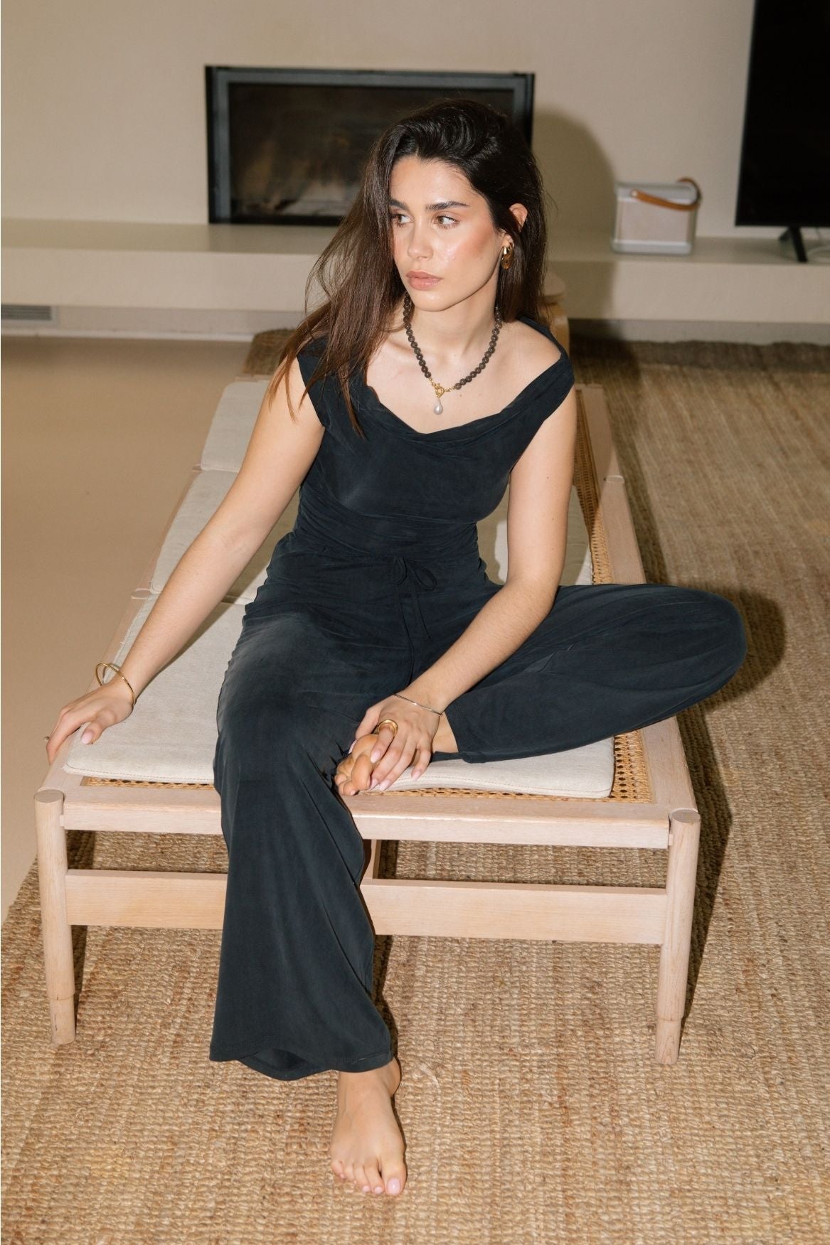 Draped Off - Shoulder Top Cupro - Faded Black - Narah Soleigh | Luxe Line