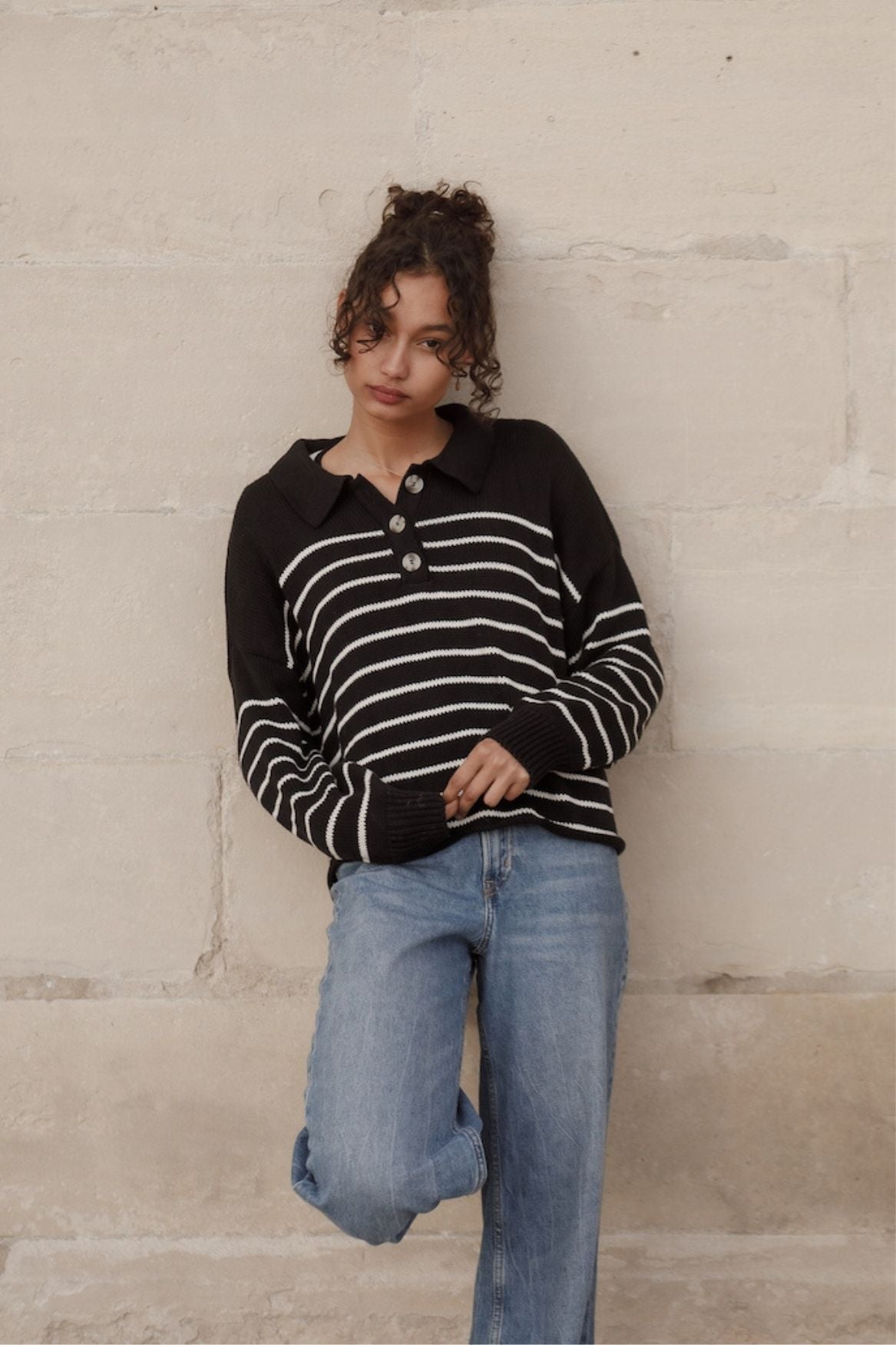 Knit Sweater Elise Organic Cotton - Black & White Striped - Narah Soleigh | Luxe Line
