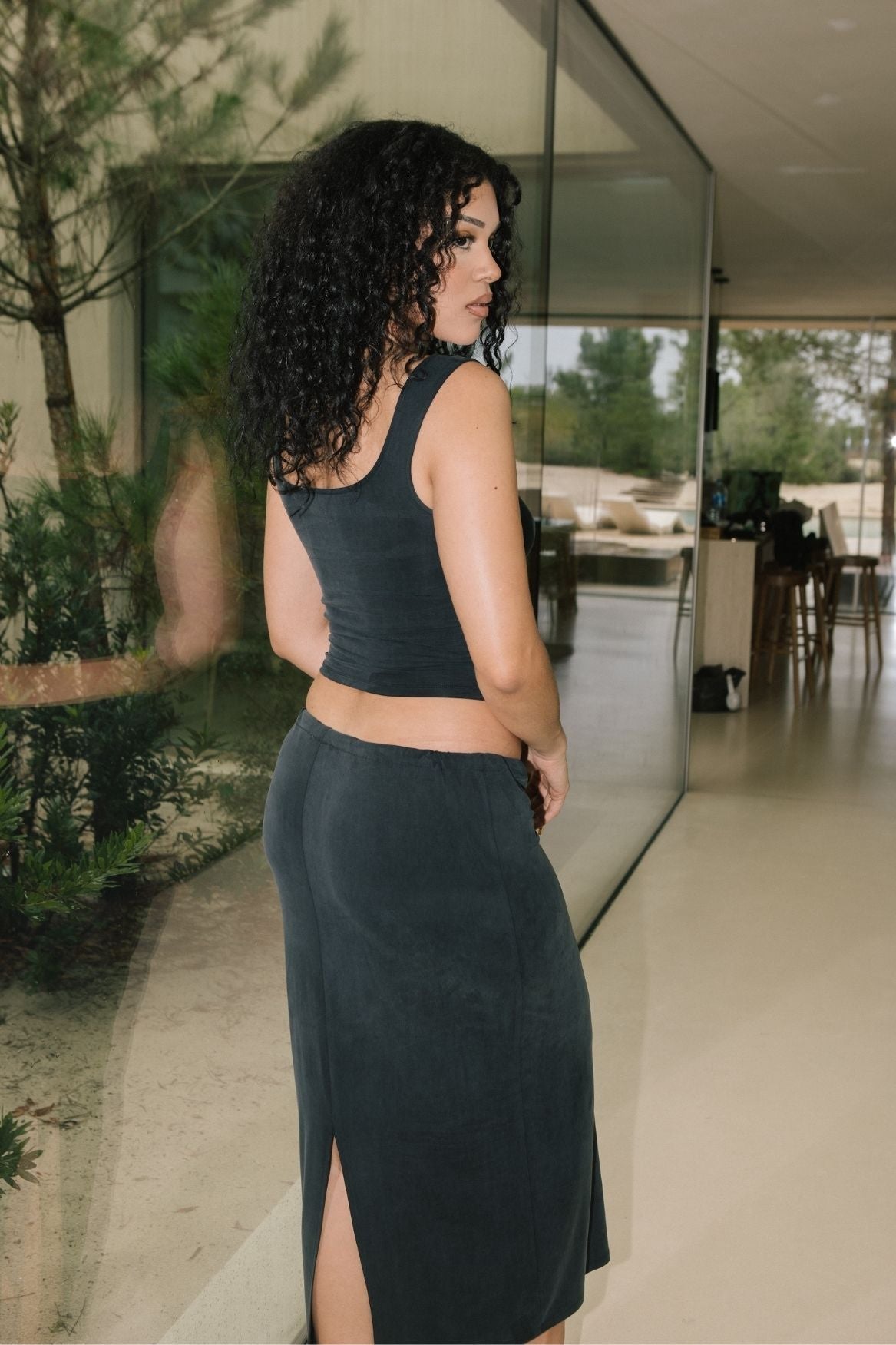 Midi Slip Skirt Cupro - Faded Black - Narah Soleigh | Luxe Line