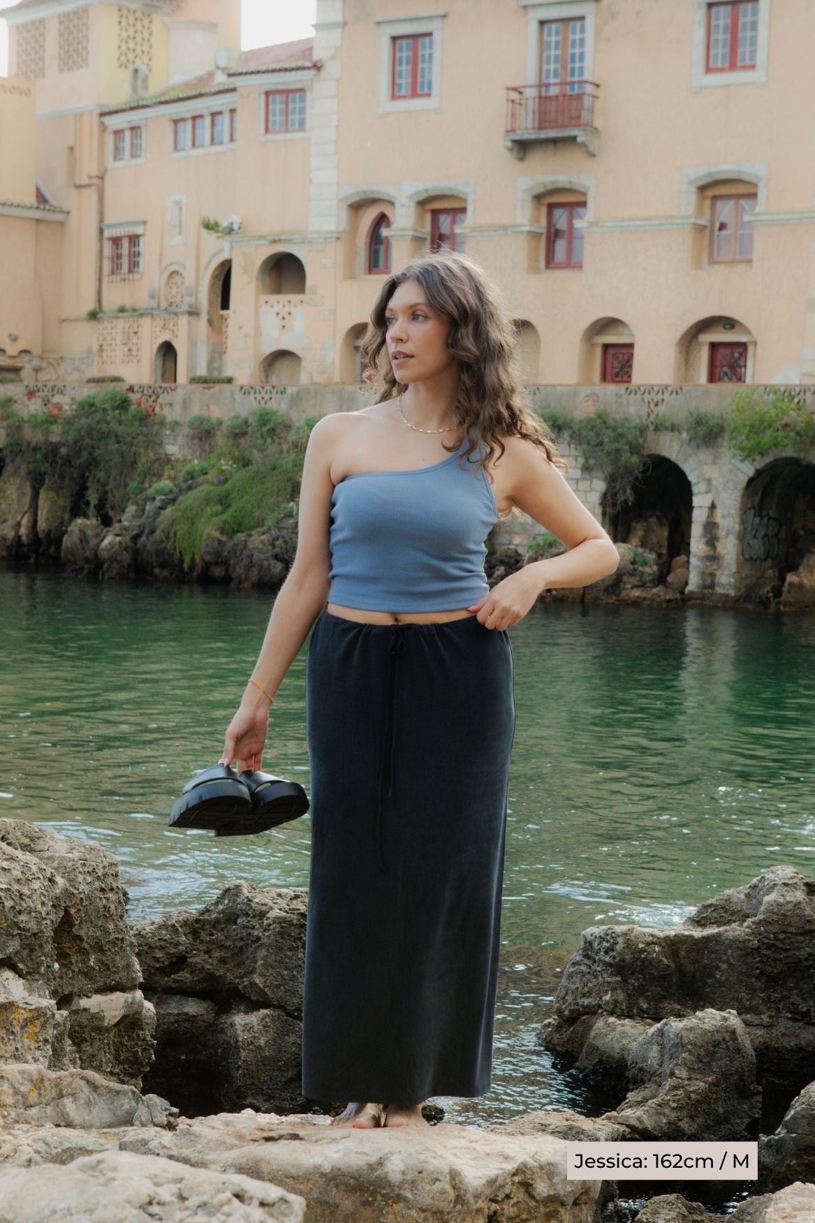 One - Shoulder Tank Top Organic Cotton - Baby Blue - Narah Soleigh