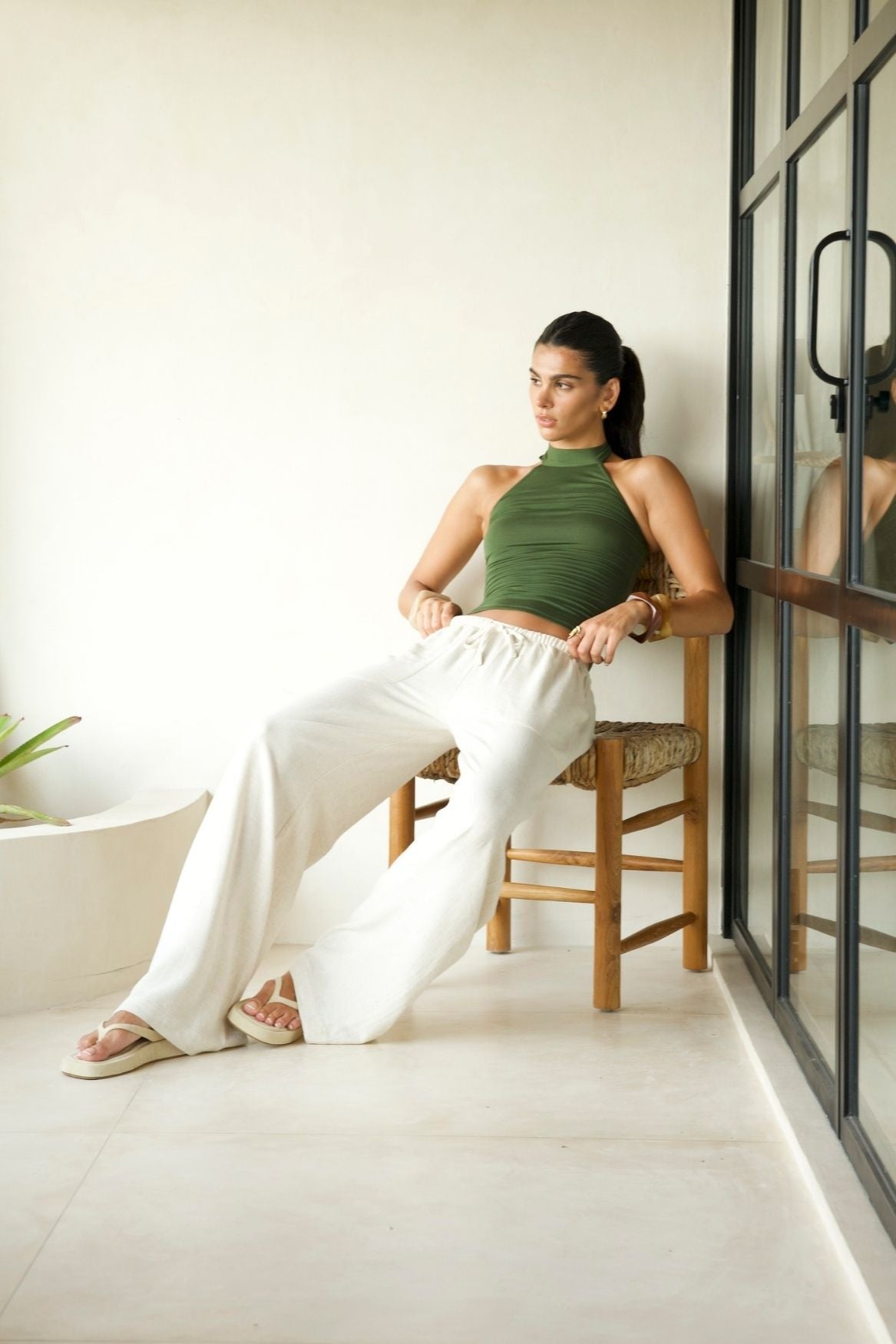 Open Back Halter Top Lyocell - Olive Green - Narah Soleigh | Luxe Line