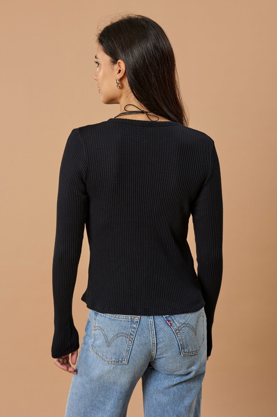 Ribbed Cardigan Organic Cotton - Black - Narah Soleigh