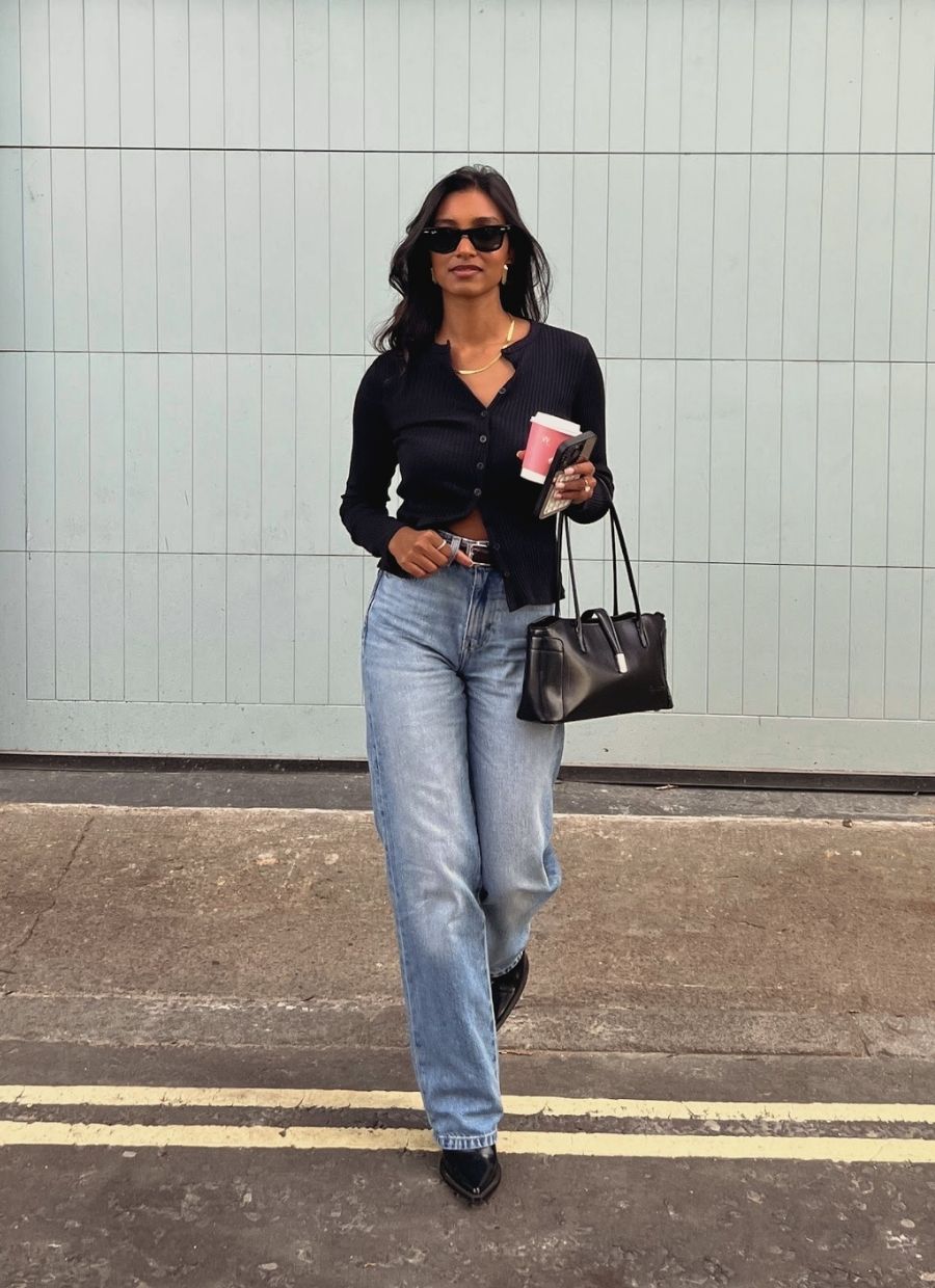 Ribbed Cardigan Organic Cotton - Black - Narah Soleigh