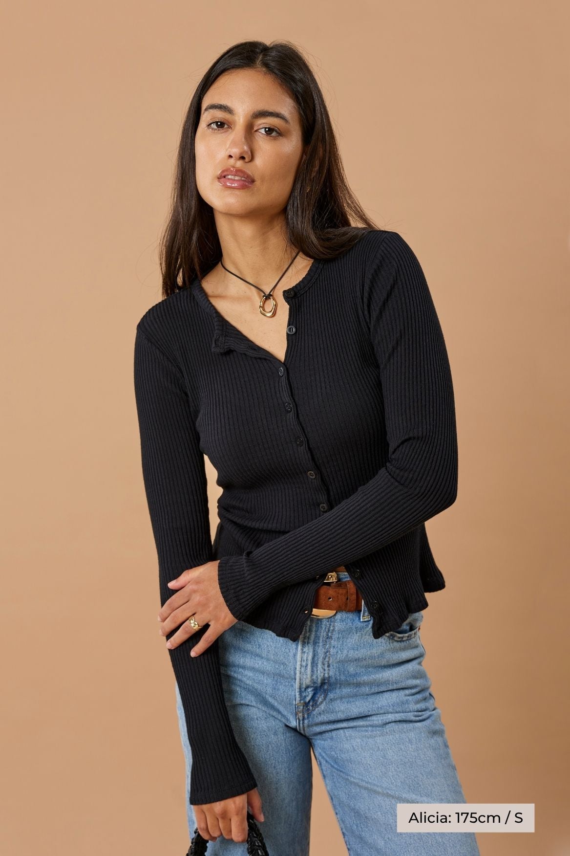 Ribbed Cardigan Organic Cotton - Black - Narah Soleigh