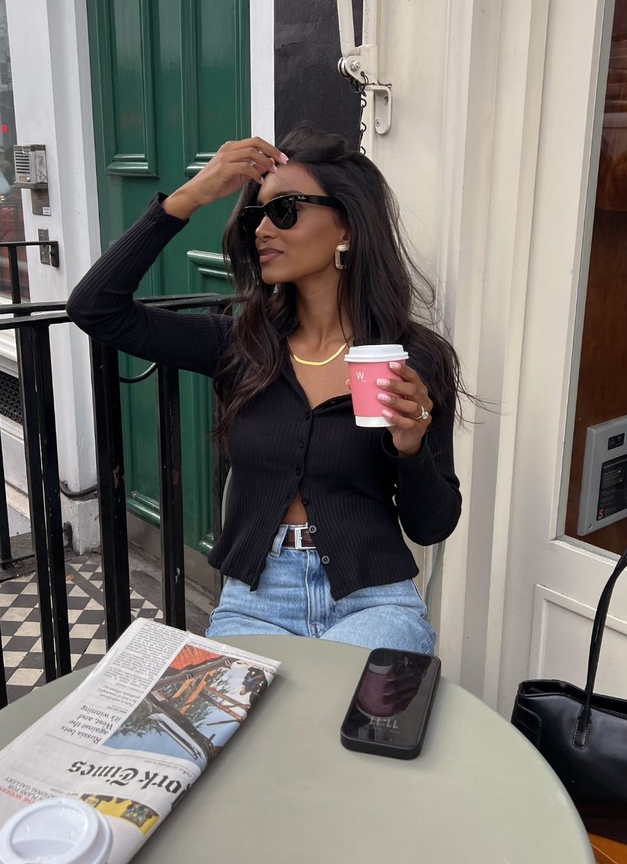 Ribbed Cardigan Organic Cotton - Black - Narah Soleigh