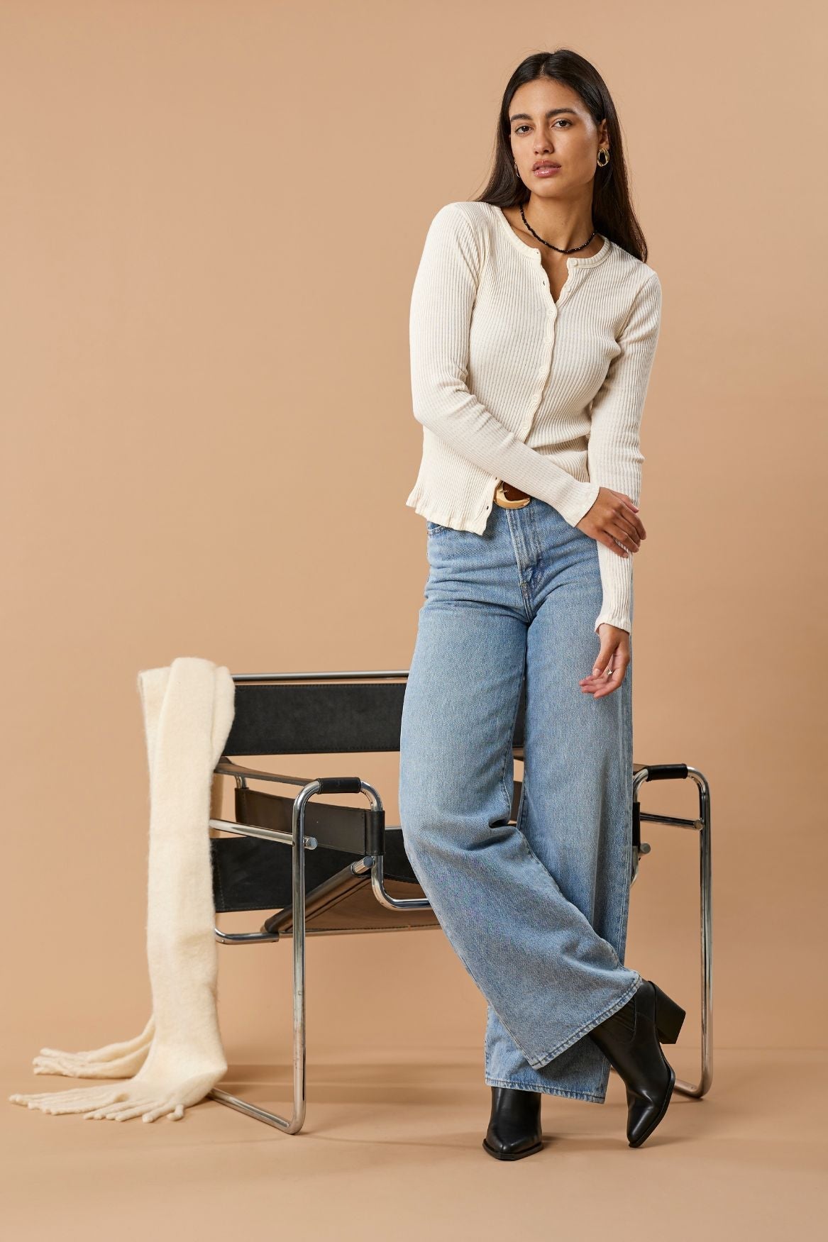 Ribbed Cardigan Organic Cotton - Off - White - Narah Soleigh