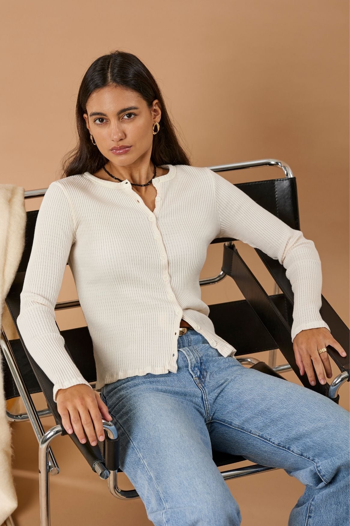 Ribbed Cardigan Organic Cotton - Off - White - Narah Soleigh