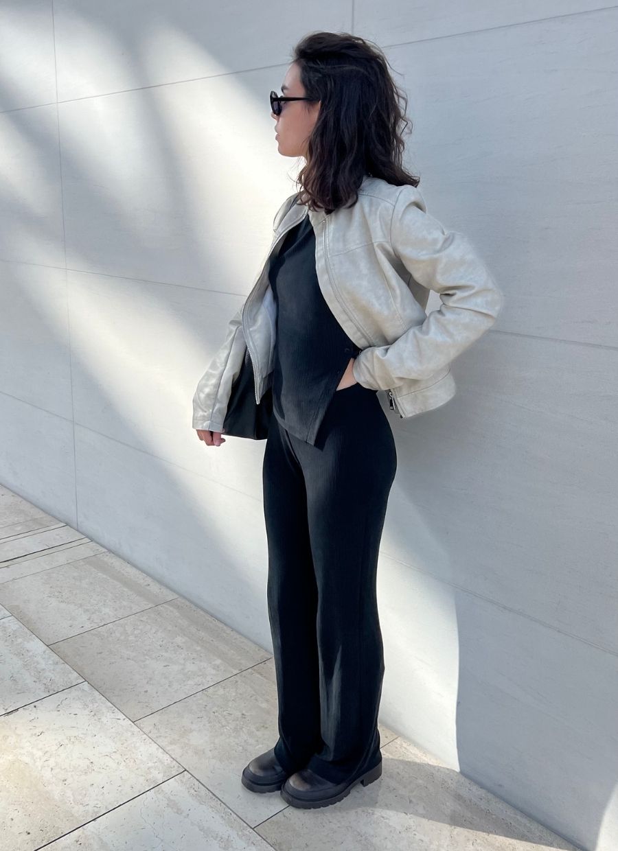 Side Button Top Cupro - Faded Black Rib - Narah Soleigh | Luxe Line