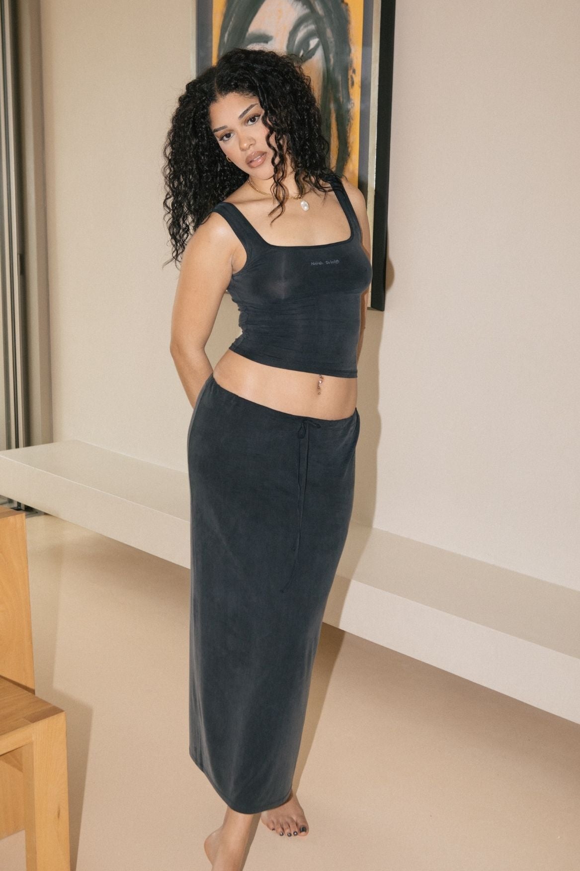 Square Neck Tank Top Cupro - Faded Black - Narah Soleigh | Luxe Line