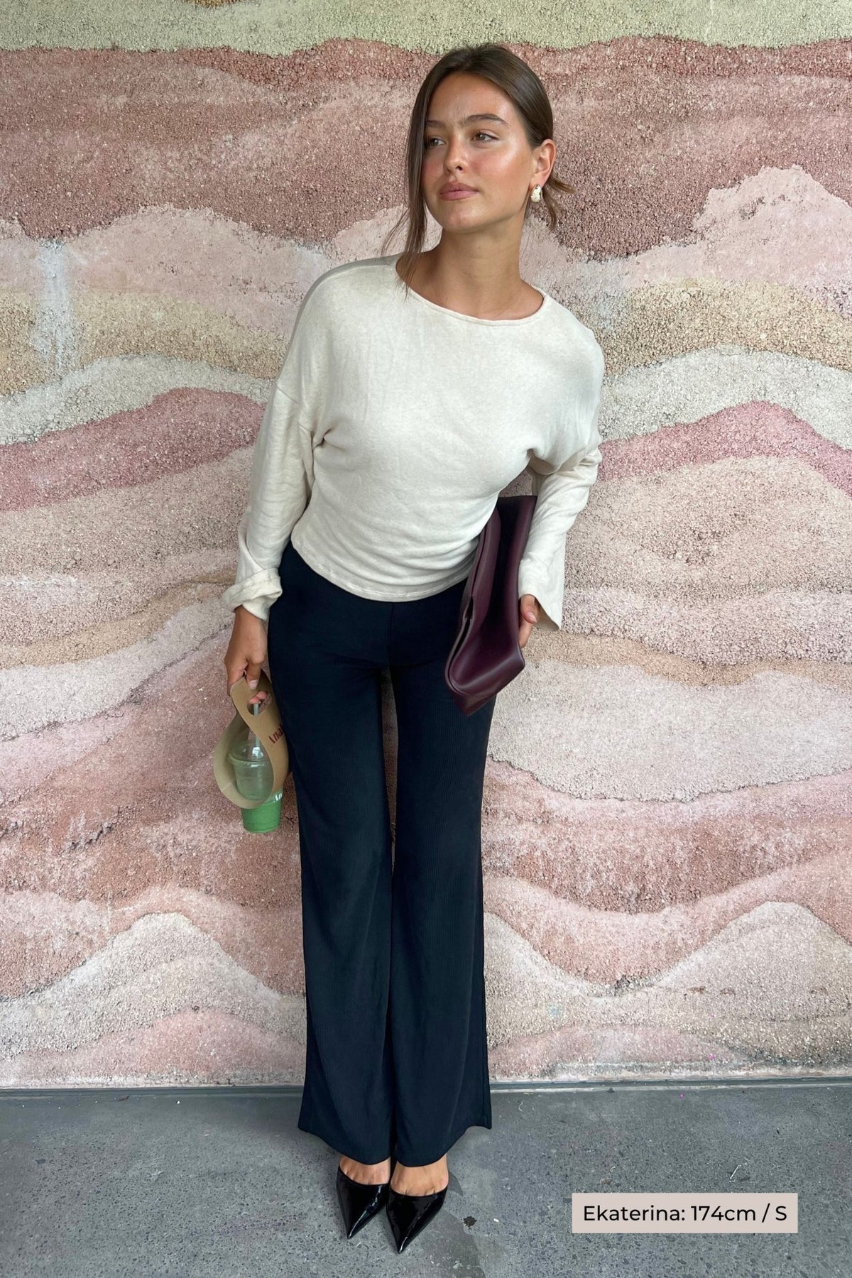 Straight Leg Pant Cupro - Faded Black Rib - Narah Soleigh