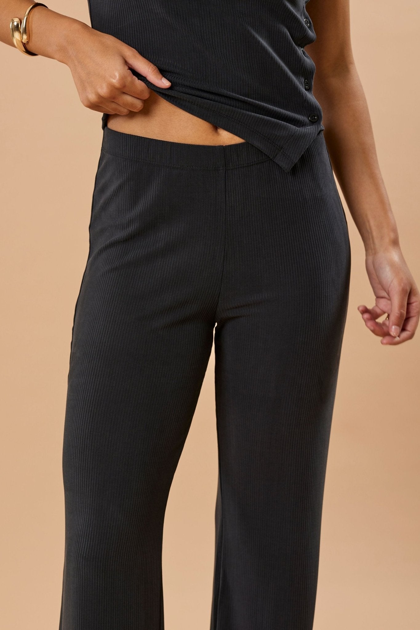 Straight Leg Pant Cupro - Faded Black Rib - Narah Soleigh | Luxe Line