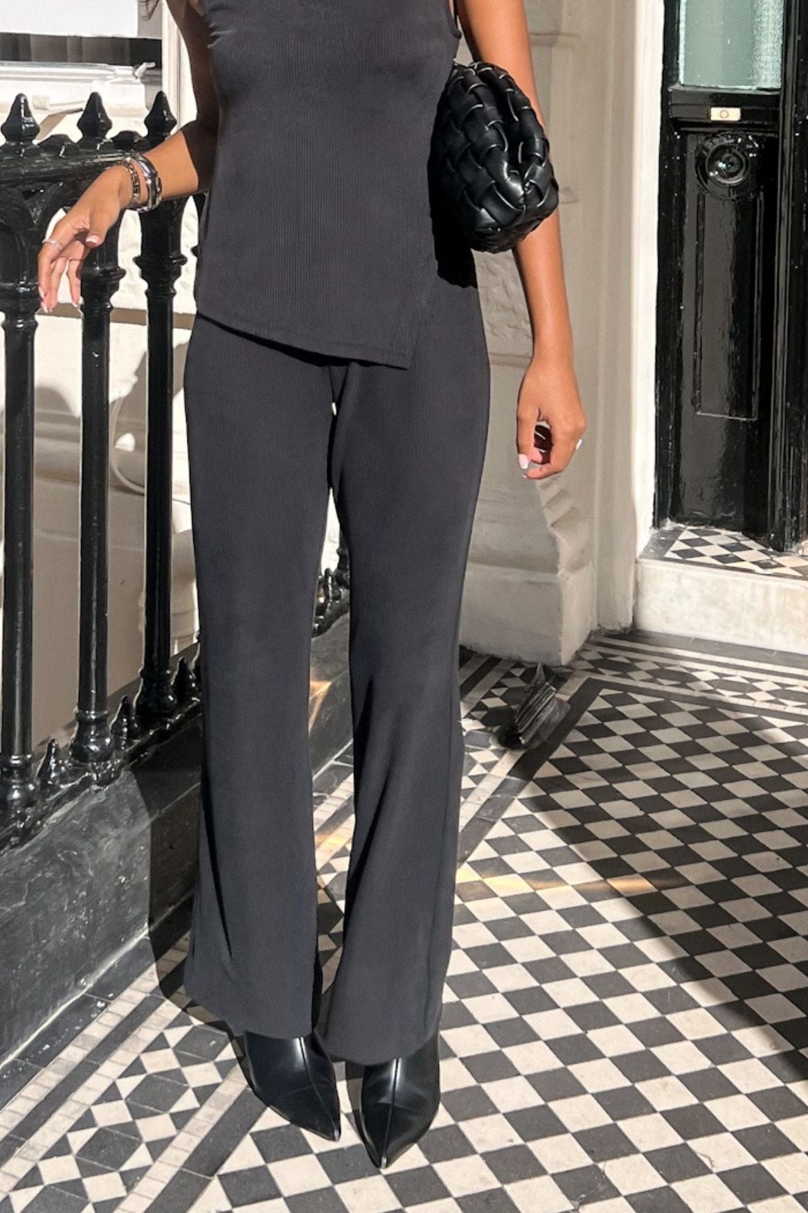 Straight Leg Pant Cupro - Faded Black Rib - Narah Soleigh | Luxe Line