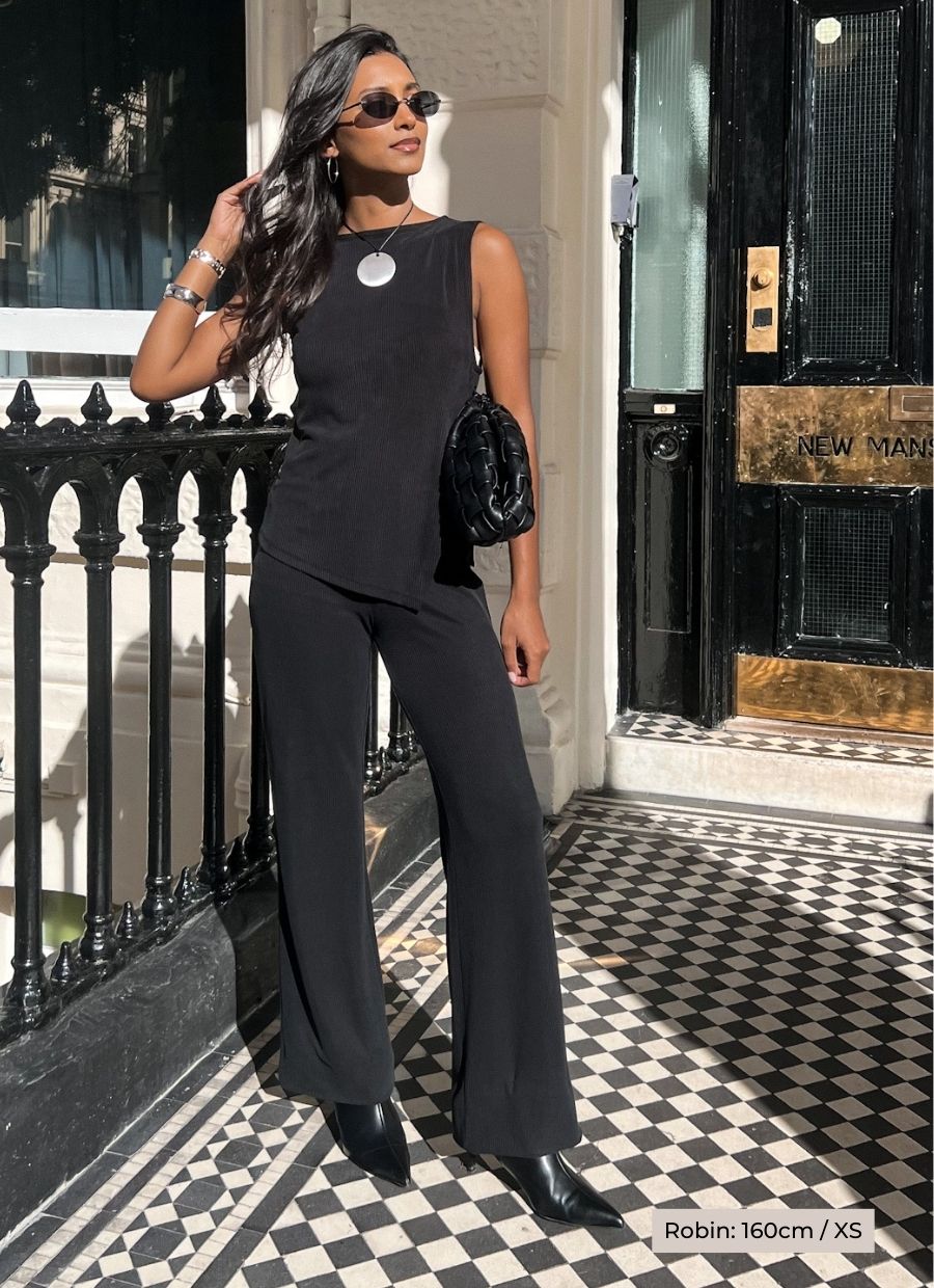 Straight Leg Pant Cupro - Faded Black Rib - Narah Soleigh | Luxe Line