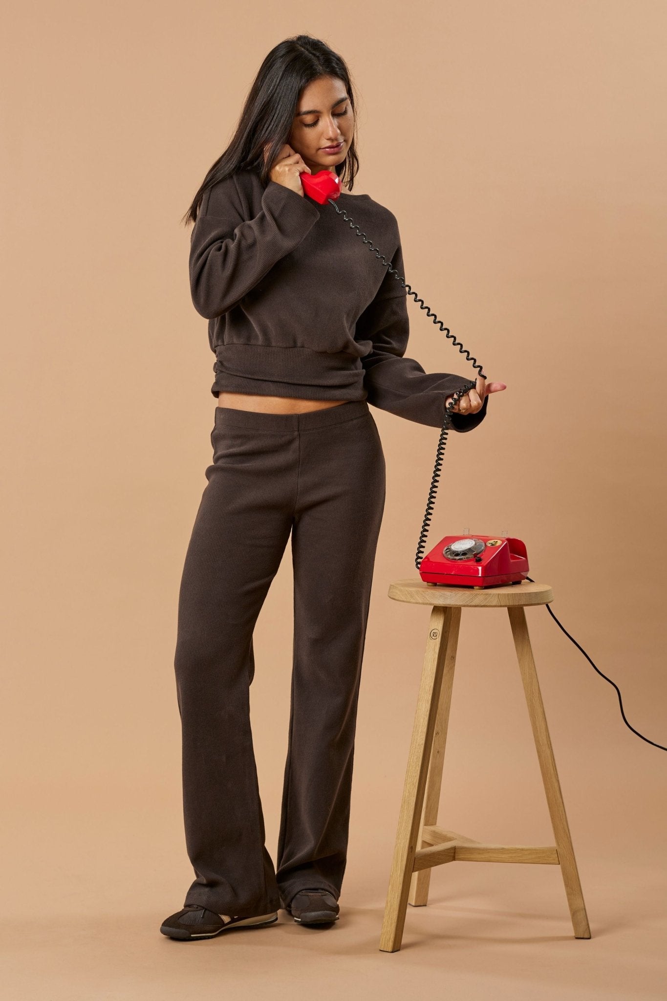 Straight Leg Pant Organic Cotton - Dark Brown Rib - Narah Soleigh