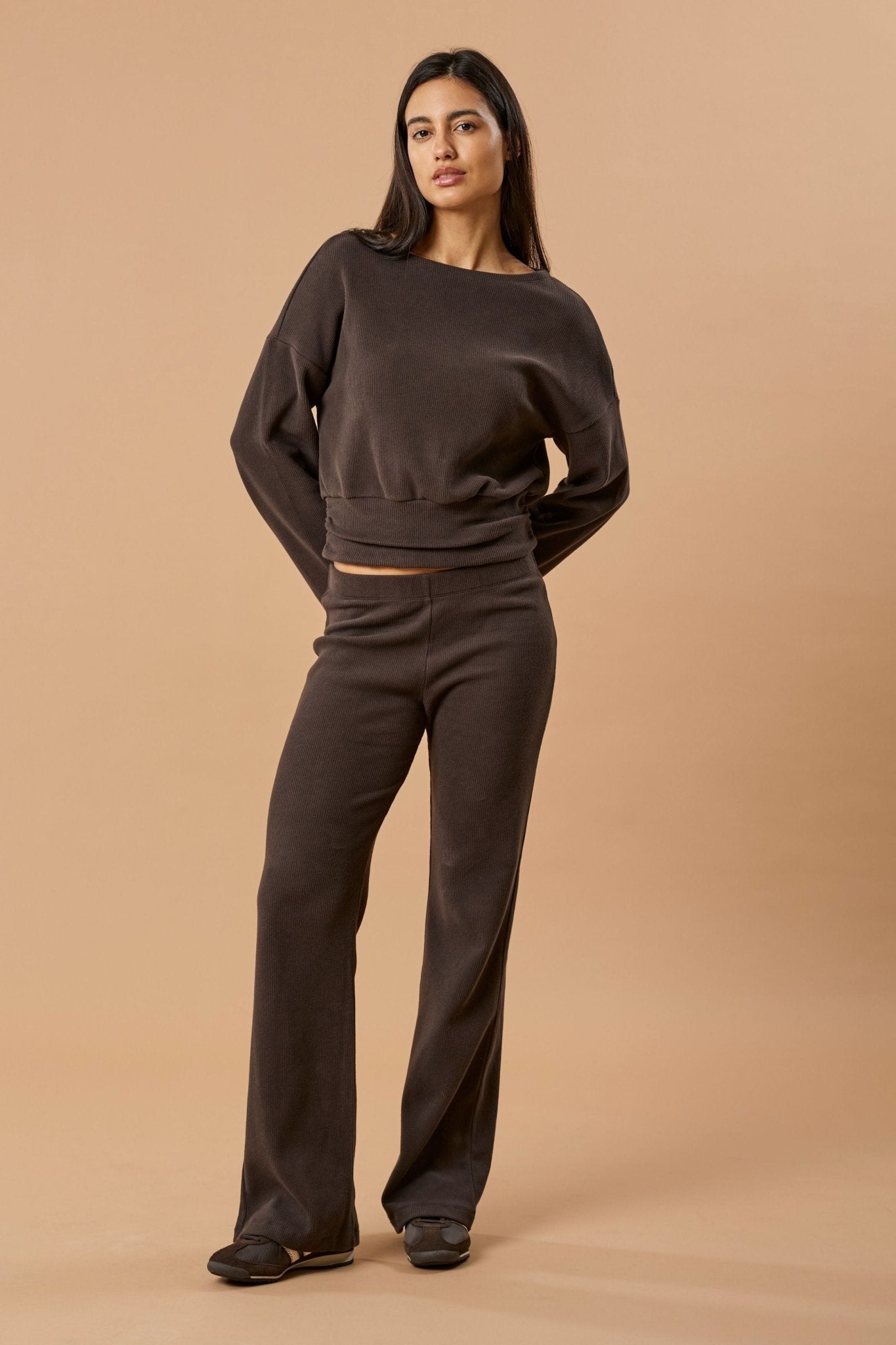 Straight Leg Pant Organic Cotton - Dark Brown Rib - Narah Soleigh