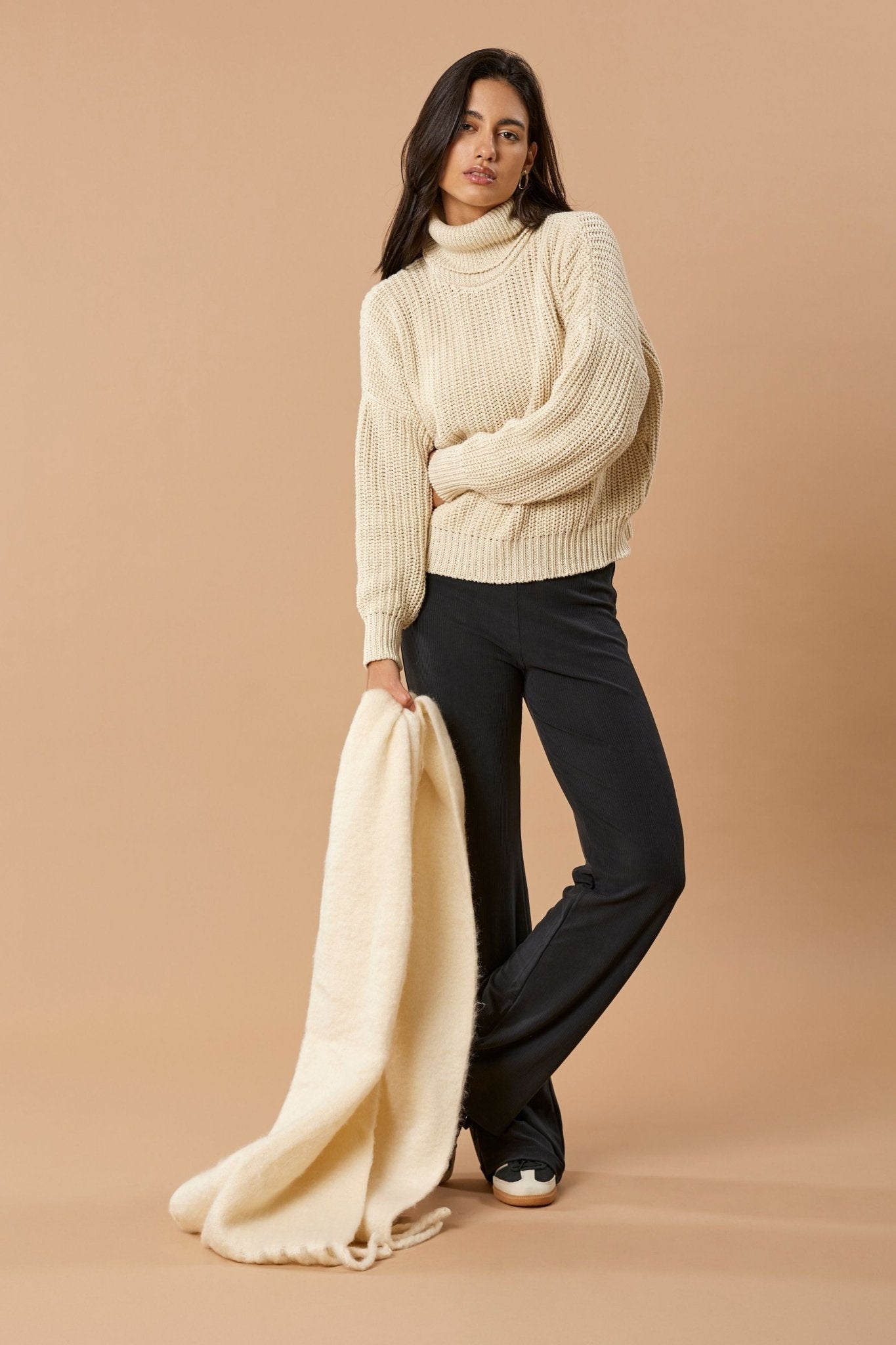 Turtleneck Knit Sweater Penelope Organic Cotton - Ivory - Narah Soleigh