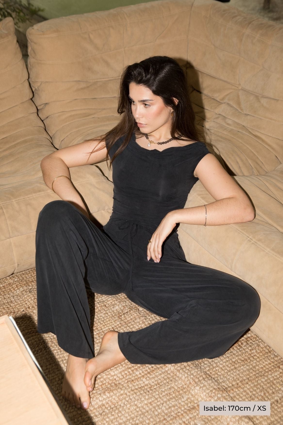 Wide Leg Drawstring Pant Cupro - Faded Black - Narah Soleigh | Luxe Line