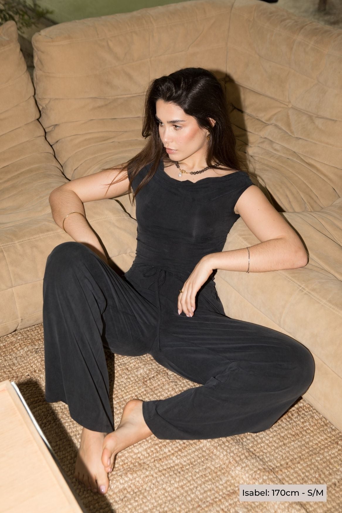 Wide Leg Drawstring Pant Cupro - Faded Black - Narah Soleigh | Luxe Line