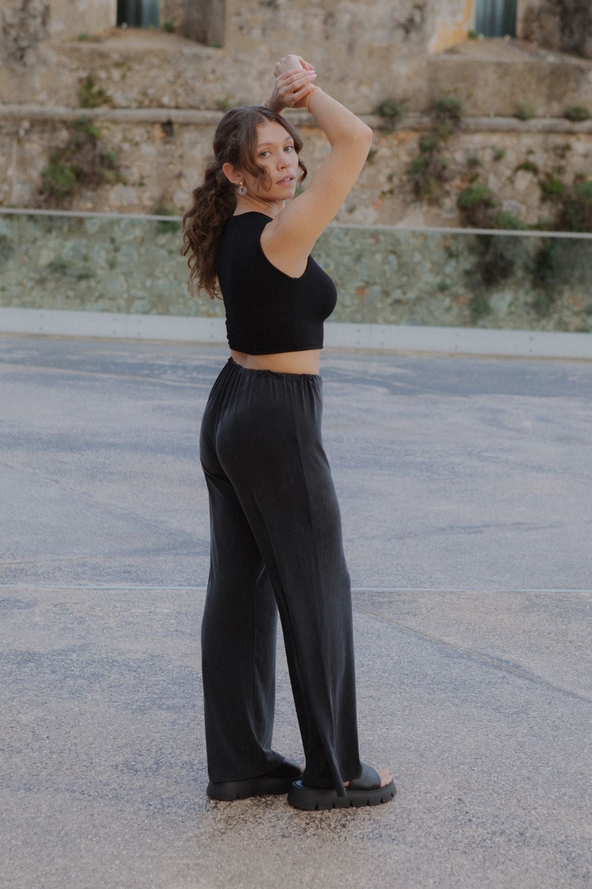 Wide Leg Drawstring Pant Cupro - Faded Black - Narah Soleigh | Luxe Line