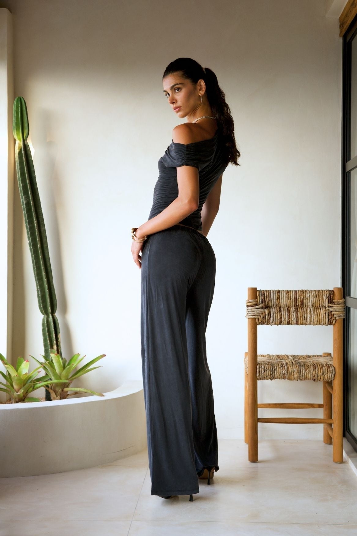 Wide Leg Flowy Pant Cupro - Faded Black - Narah Soleigh | Luxe Line