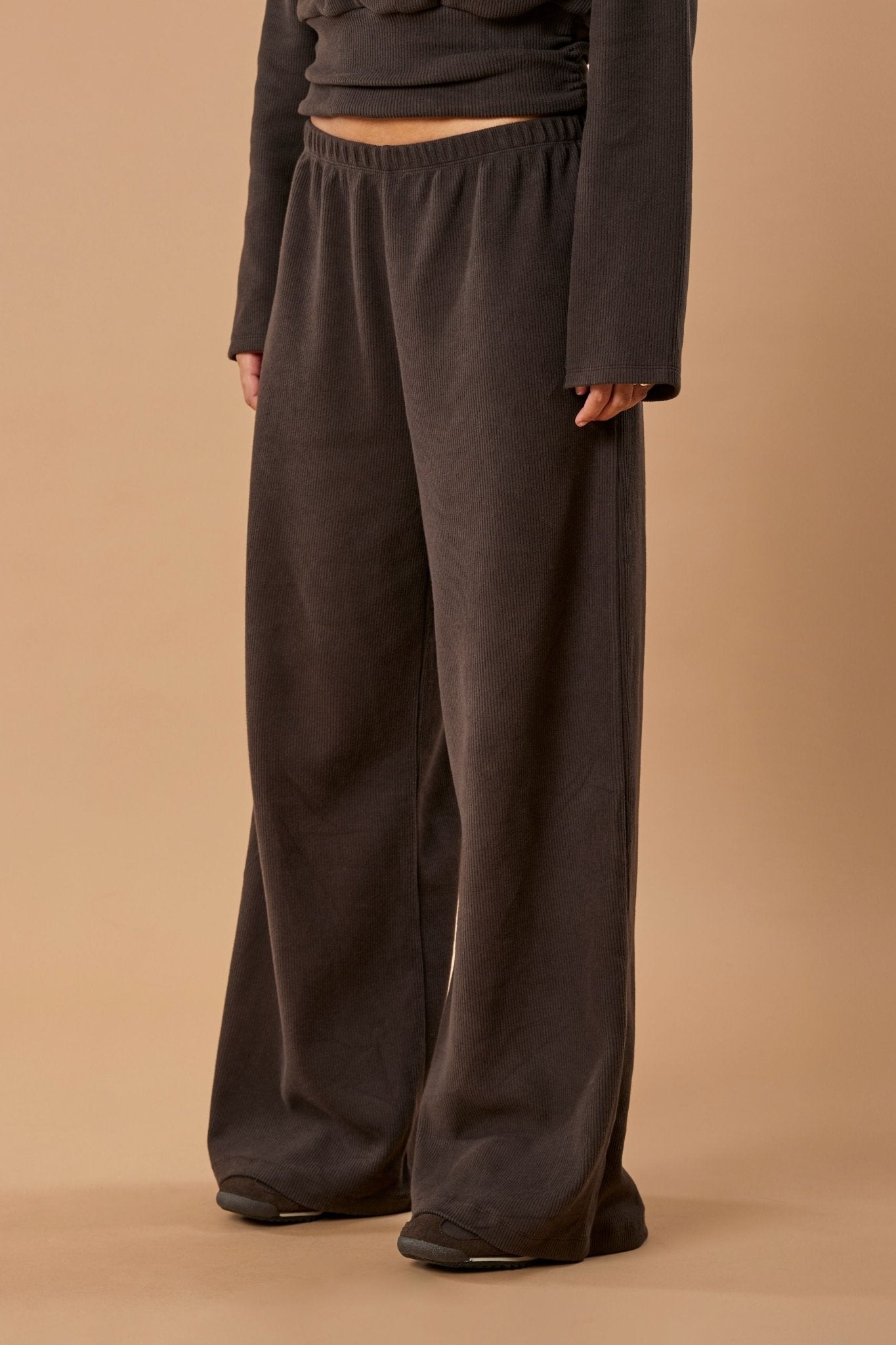 Wide Leg Pant Organic Cotton - Dark Brown Rib - Narah Soleigh