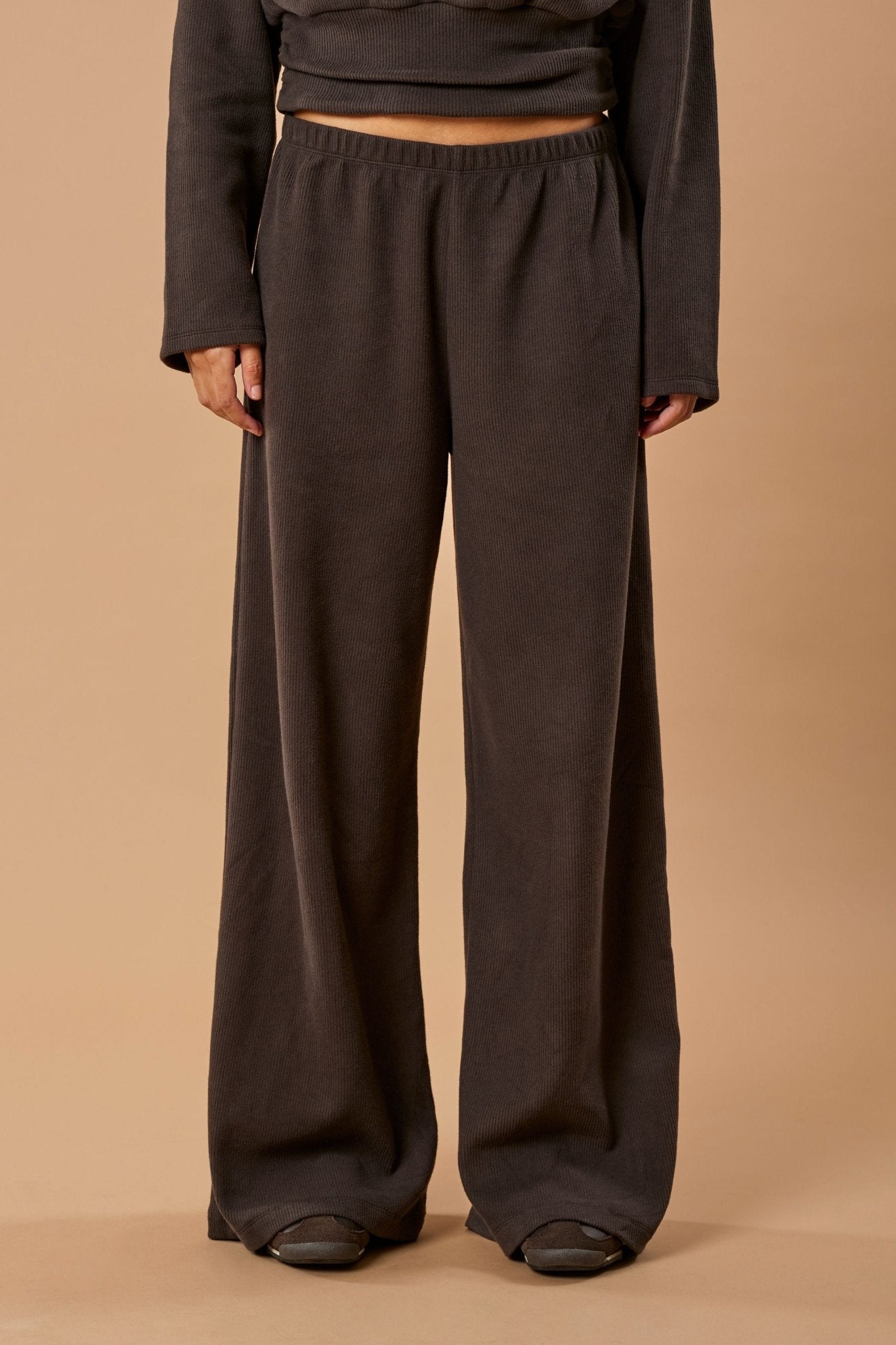 Wide Leg Pant Organic Cotton - Dark Brown Rib - Narah Soleigh