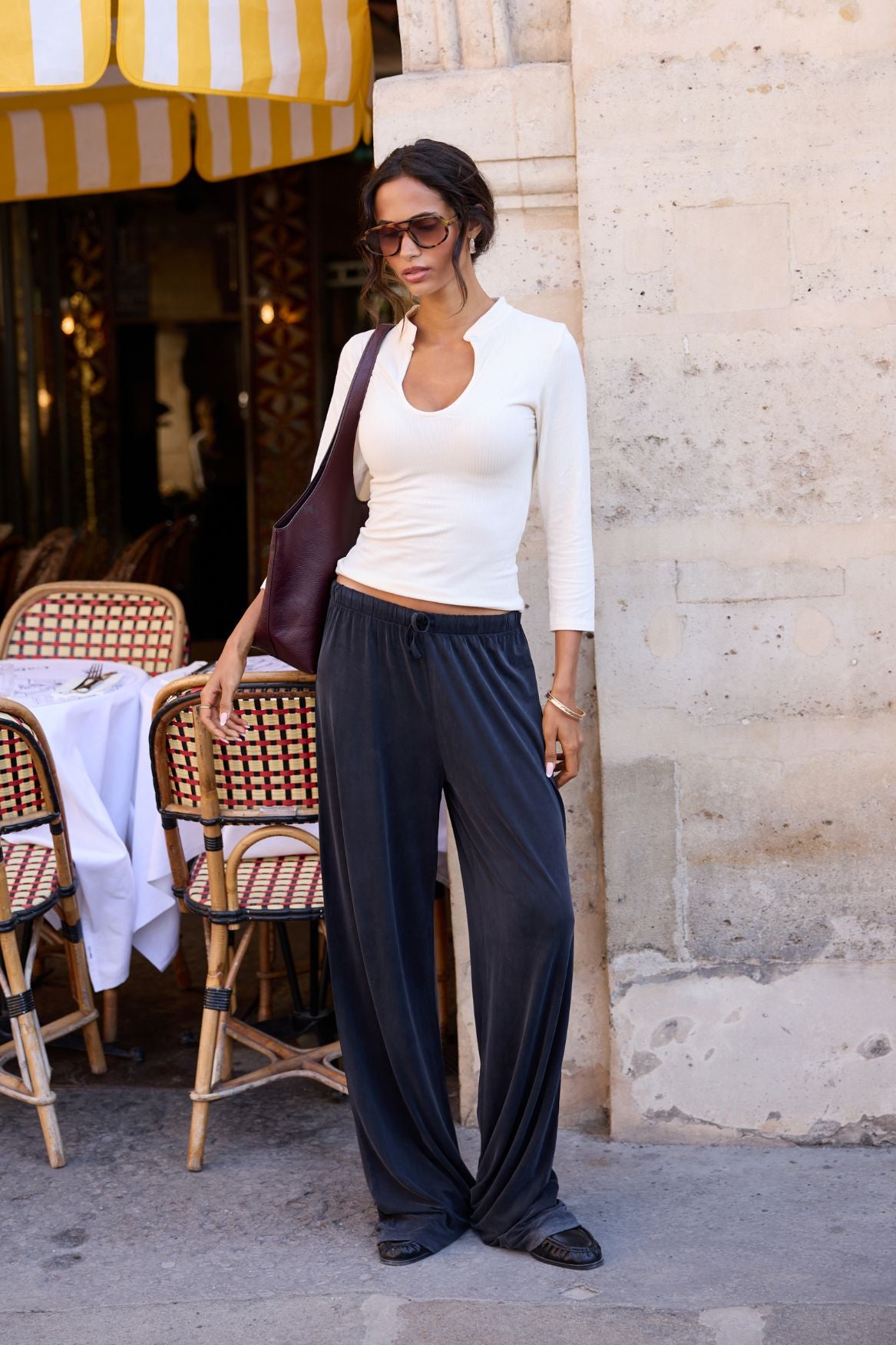 Button Keyhole Long Sleeve Top Modal - Cream