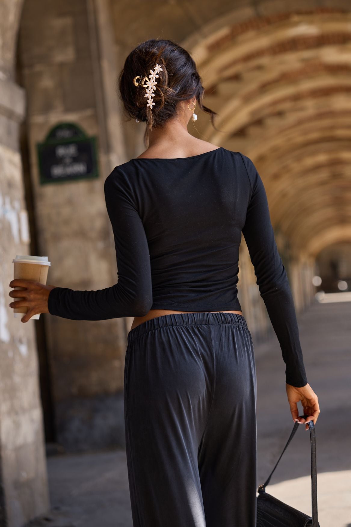 Boatneck Long Sleeve Top Lyocell - Black