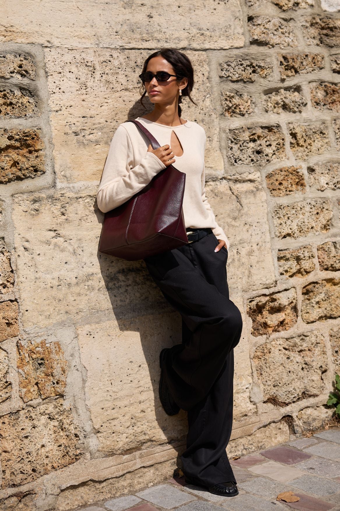 Soft Keyhole Long Sleeve Top Organic Cotton - Beige