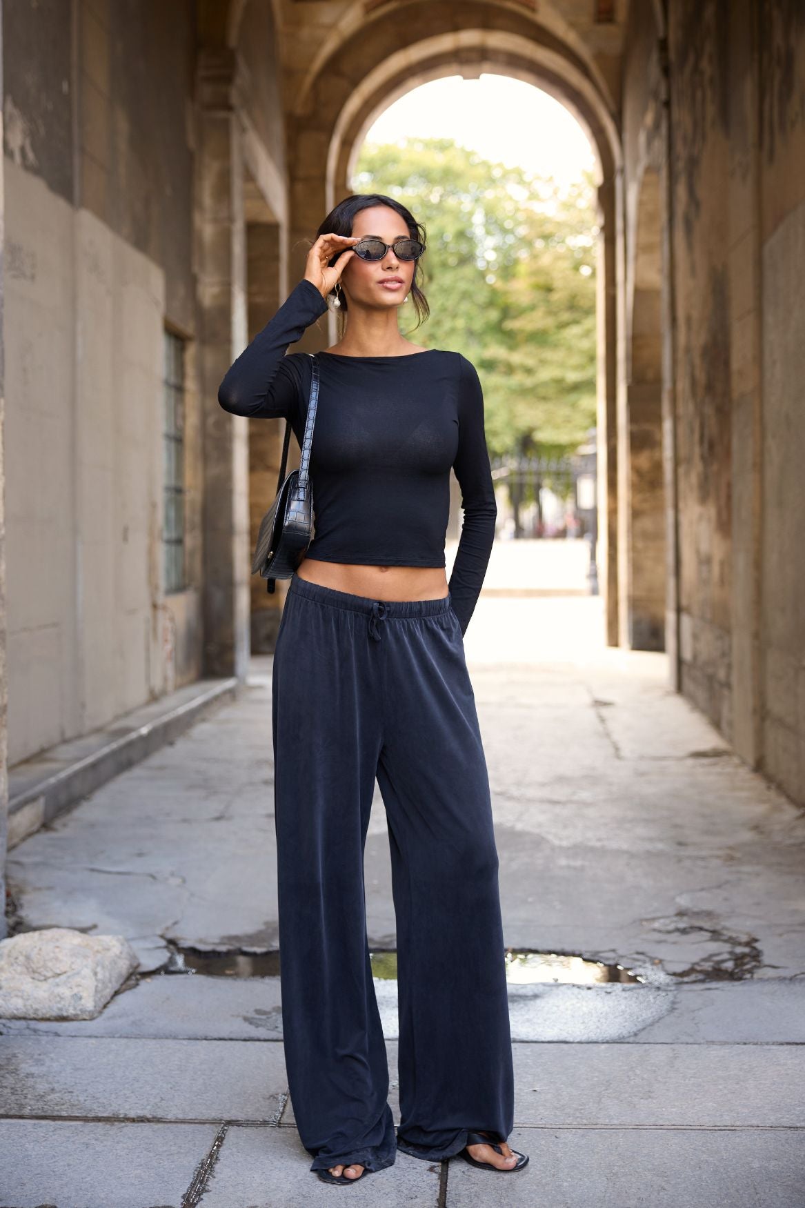 Boatneck Long Sleeve Top Lyocell - Black
