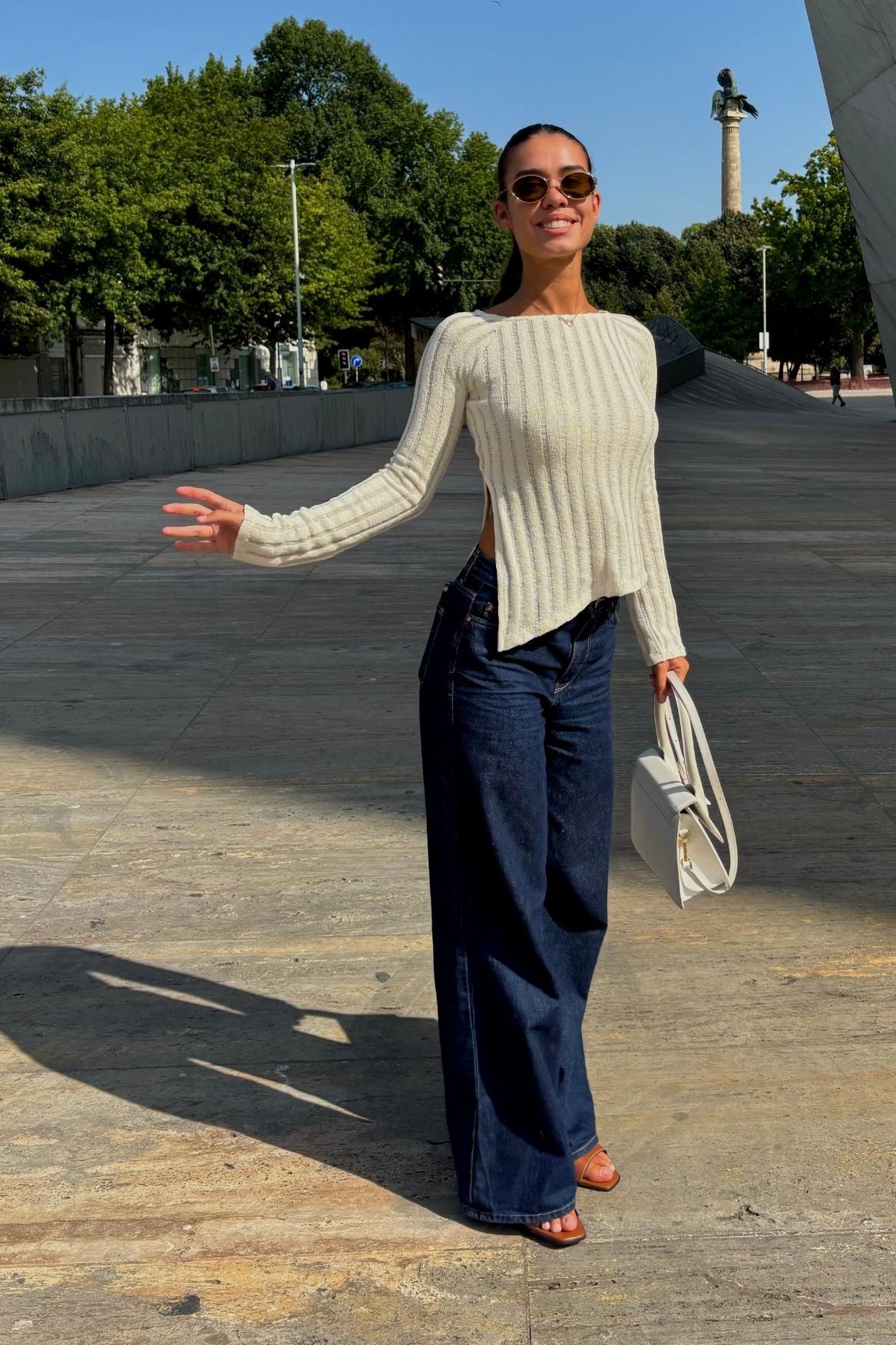 Asymmetrical Ribbed Longsleeve Organic Cotton - Ecru - Narah Soleigh | Luxe Line