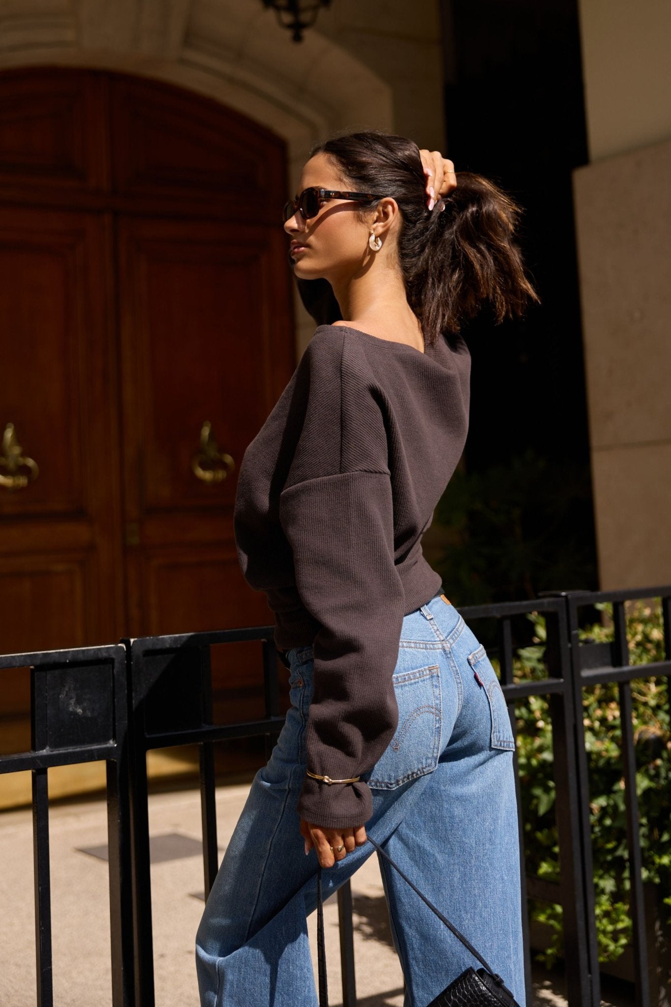 Boatneck Sweater Organic Cotton - Chocolate Brown Rib - Narah Soleigh