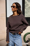 Boatneck Sweater Organic Cotton - Chocolate Brown Rib - Narah Soleigh