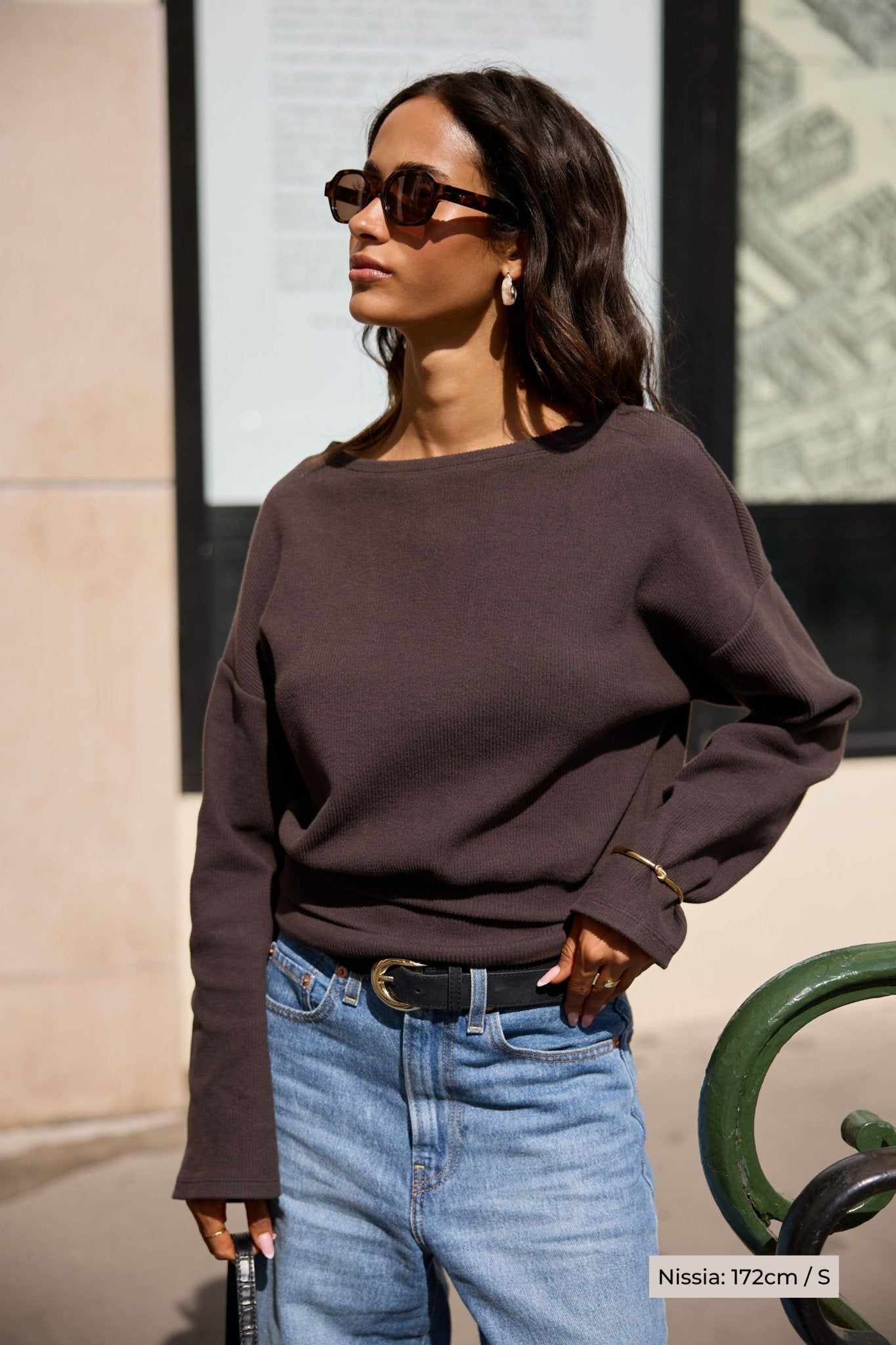 Boatneck Sweater Organic Cotton - Chocolate Brown Rib - Narah Soleigh