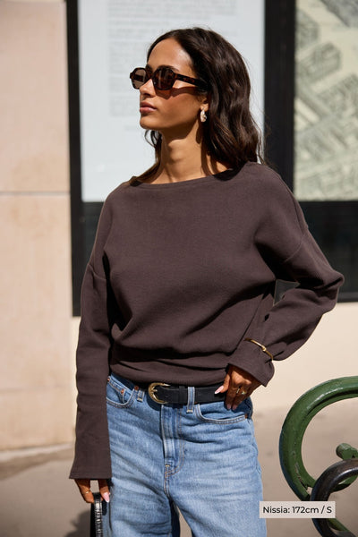 Organic Cotton Boatneck Sweater – Chocolate Brown | Narah Soleigh