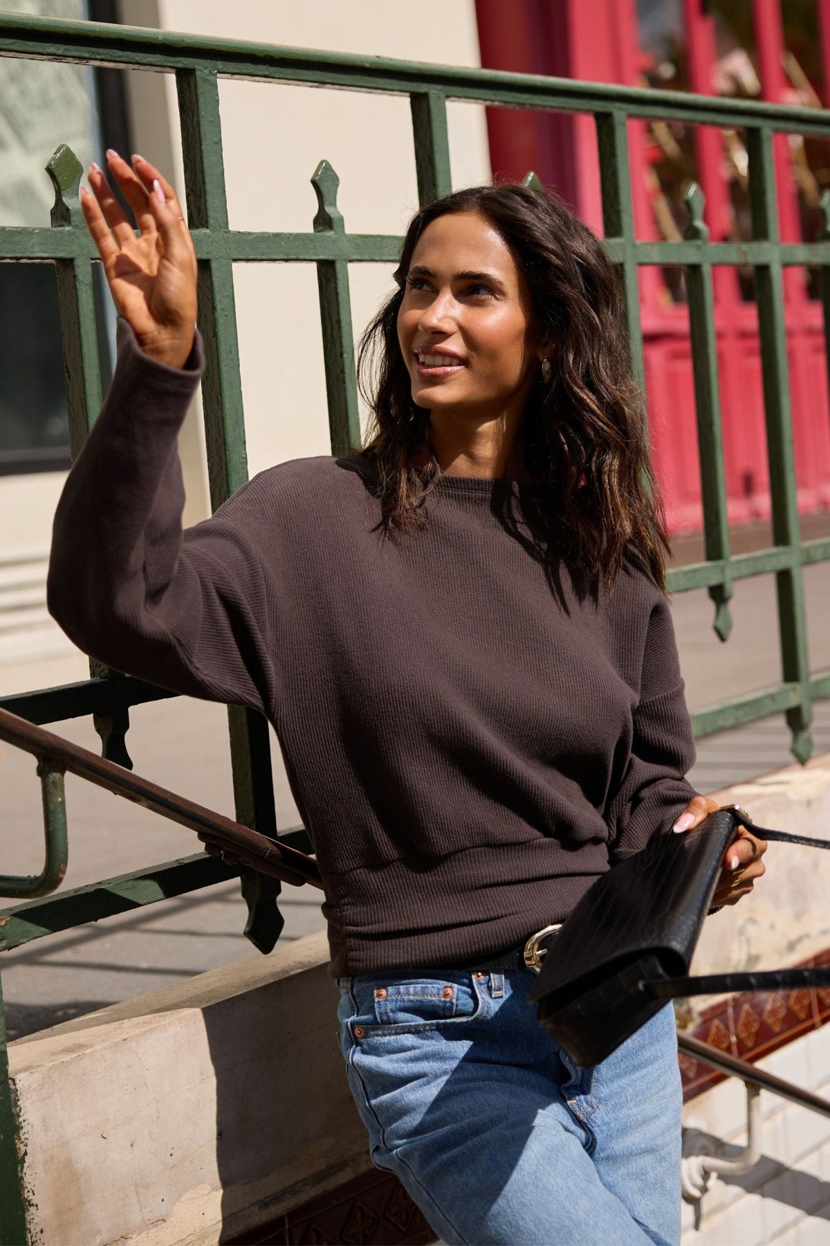 Boatneck Sweater Organic Cotton - Chocolate Brown Rib - Narah Soleigh